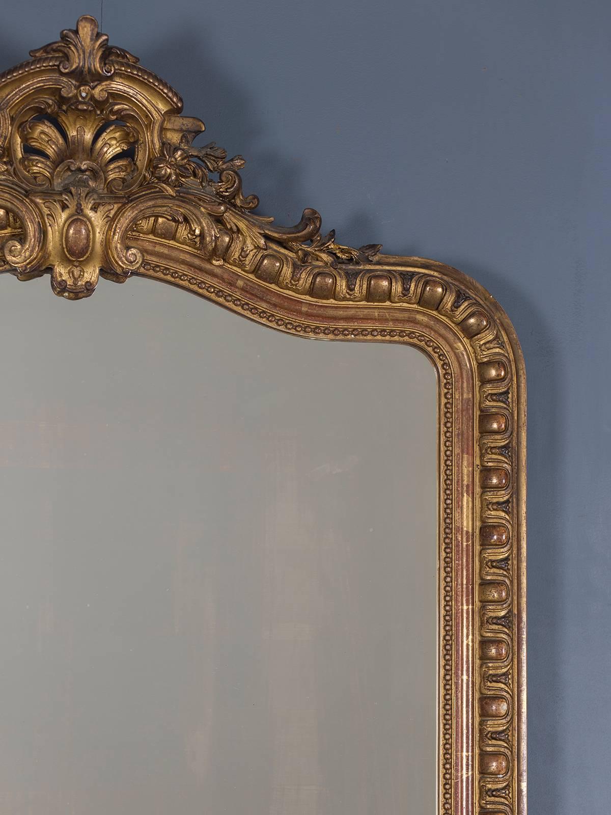 Gold Leaf Antique French Louis Philippe Mirror Cartouche, circa 1880 For Sale