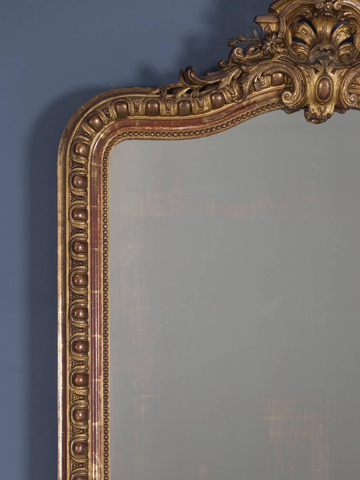 Carved Antique French Louis Philippe Mirror Cartouche, circa 1880 For Sale