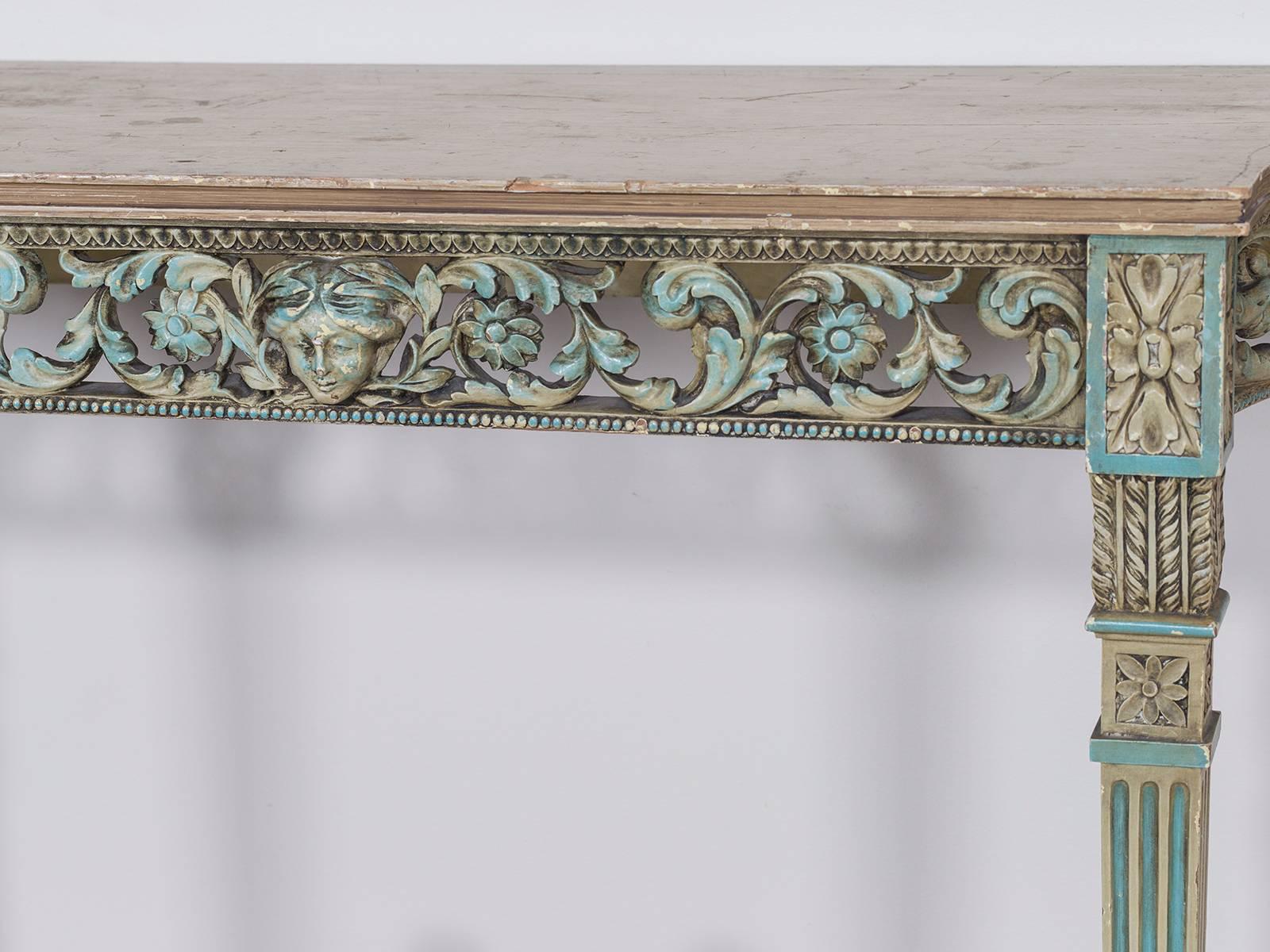 Carved Antique French Louis XVI Neoclassical Painted Console Table, circa 1890