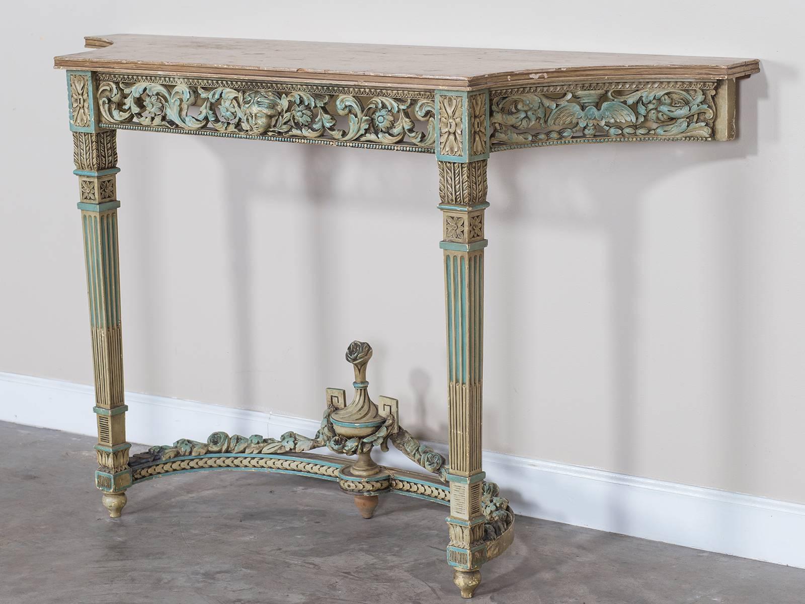 Antique French Louis XVI Neoclassical Painted Console Table, circa 1890 In Excellent Condition In Houston, TX
