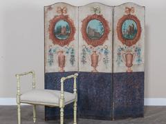 Antique French Painted Screen Paravent, circa 1880