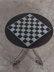 Vintage French Polished Iron Game Table Chess Board Top, circa 1900