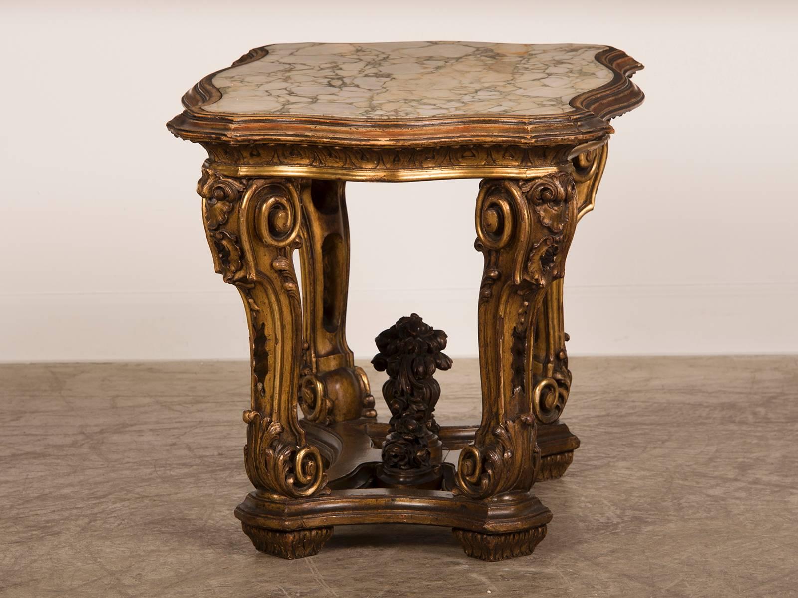 Late 19th Century Antique Italian Gilded Wood Table from the Belle Epoque Period, circa 1890