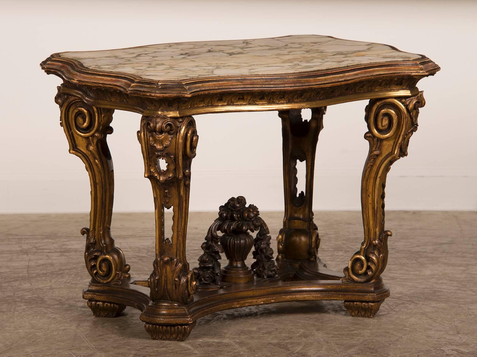 Receive our new selections direct from 1stdibs by email each week. Please click “Follow Dealer” button below and see them first!

A splendid antique Italian gilded wood table from the Belle Époque period, circa 1890. Please notice the extravagance