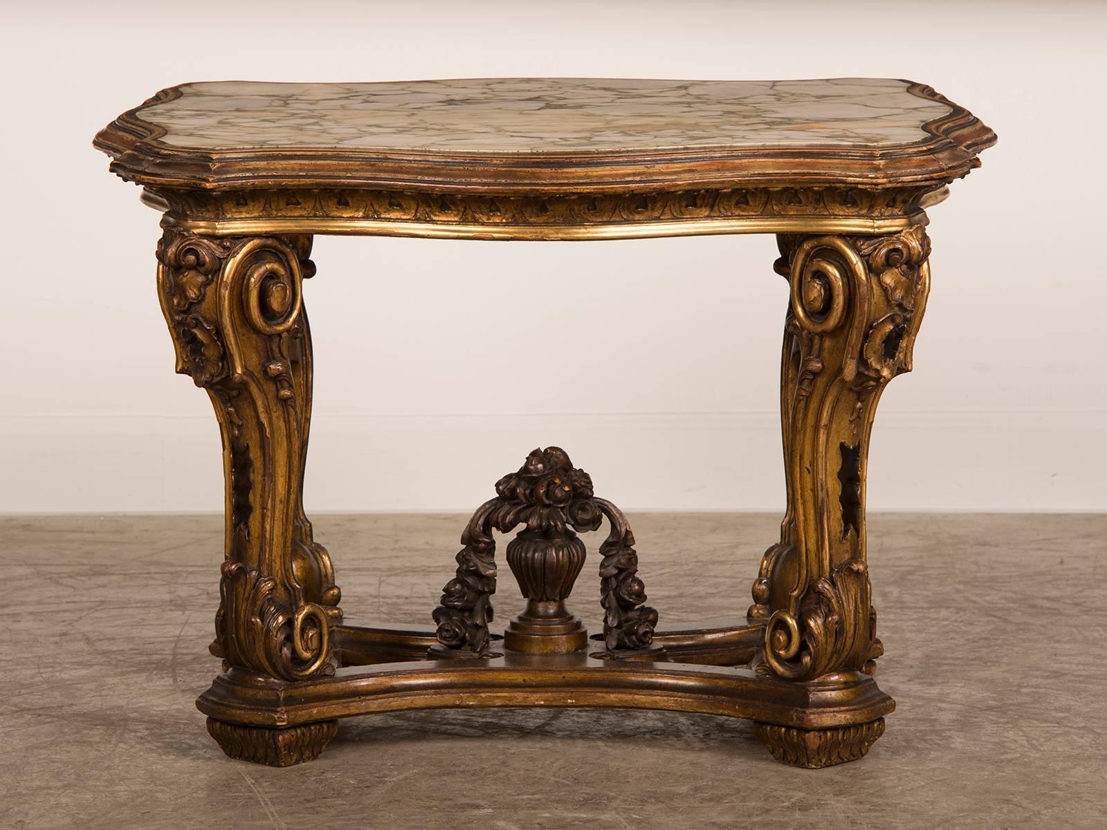 Carved Antique Italian Gilded Wood Table from the Belle Epoque Period, circa 1890