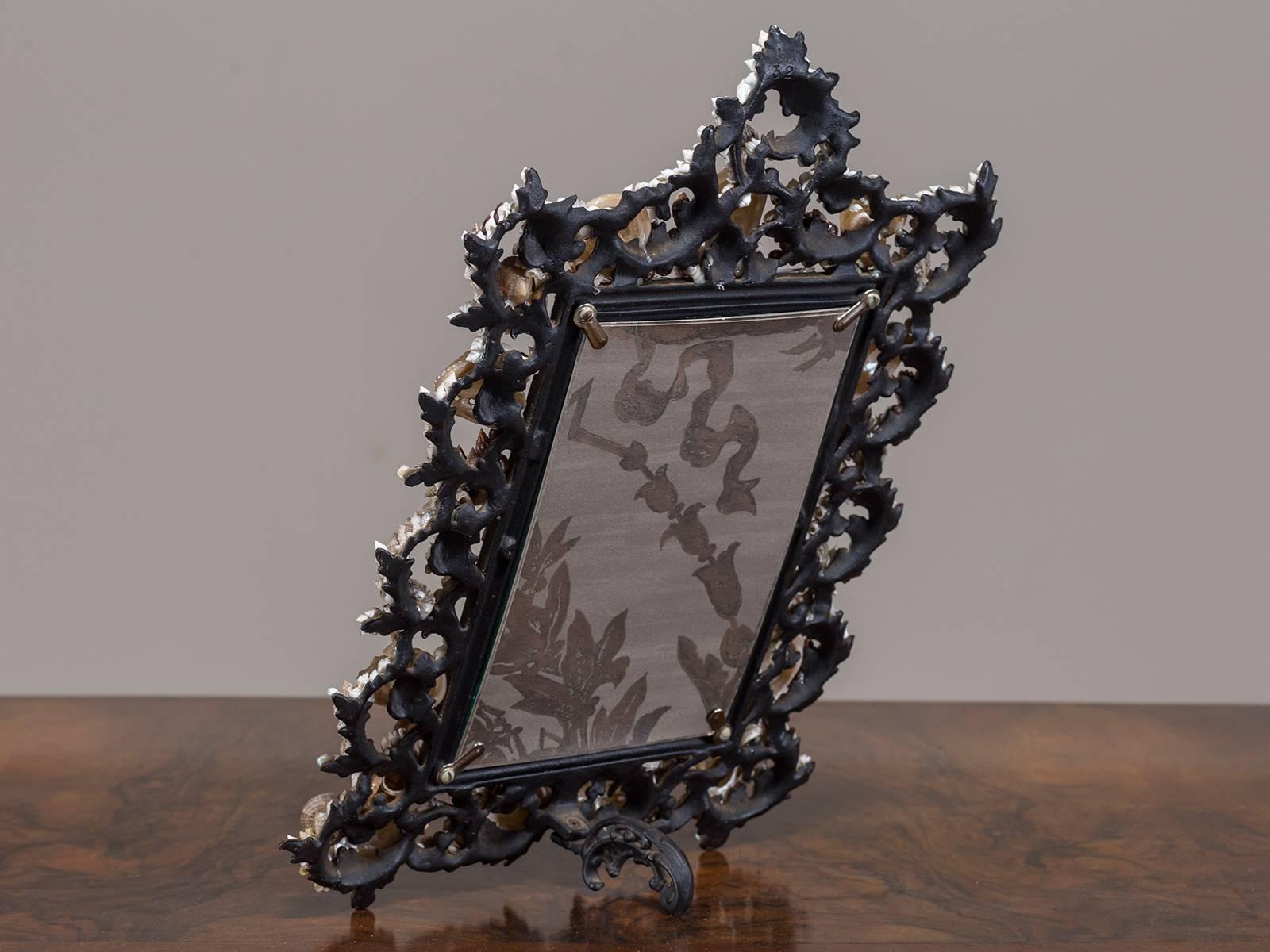 19th Century French Table Top Vanity Shell Mirror Iron Frame, circa 1890