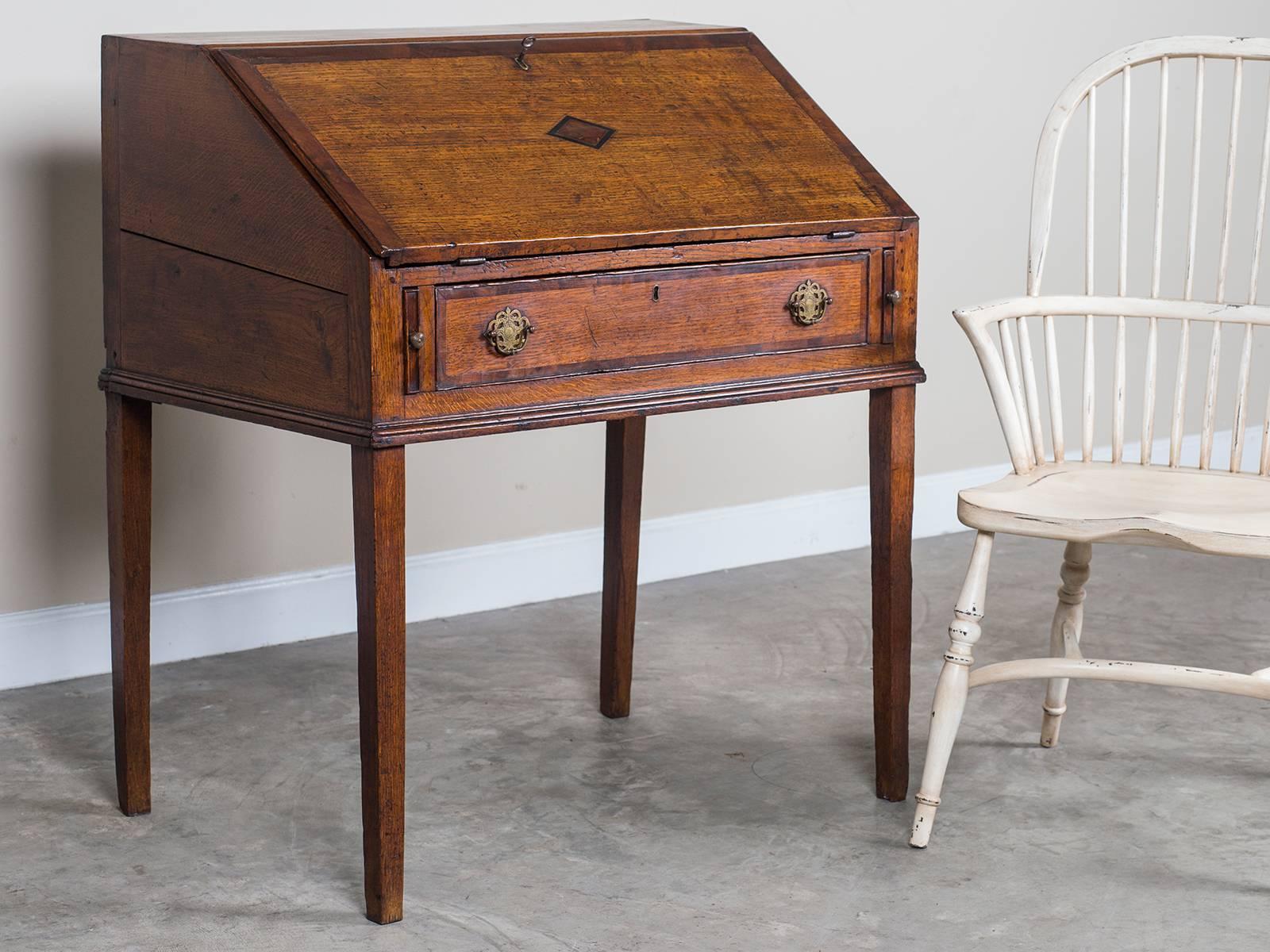 English George III Period Oak Slant Front Desk, circa 1760 1