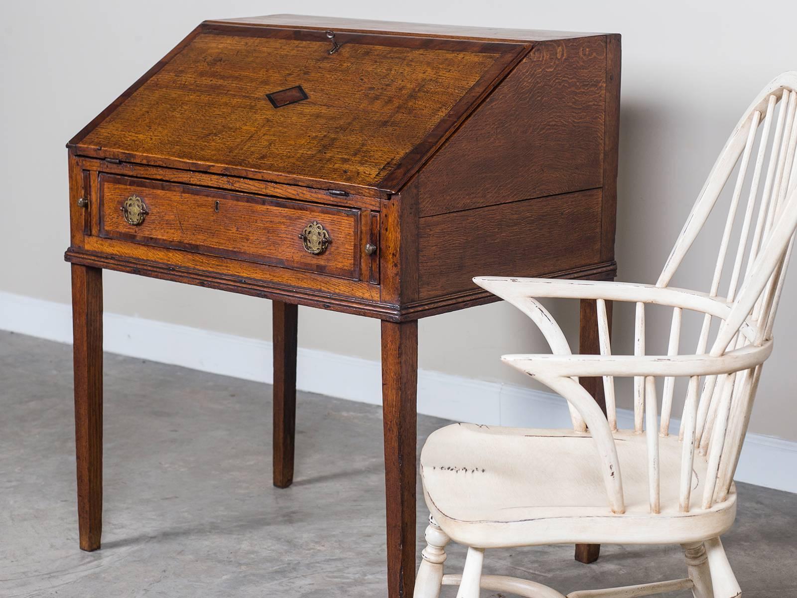 English George III Period Oak Slant Front Desk, circa 1760 In Excellent Condition In Houston, TX