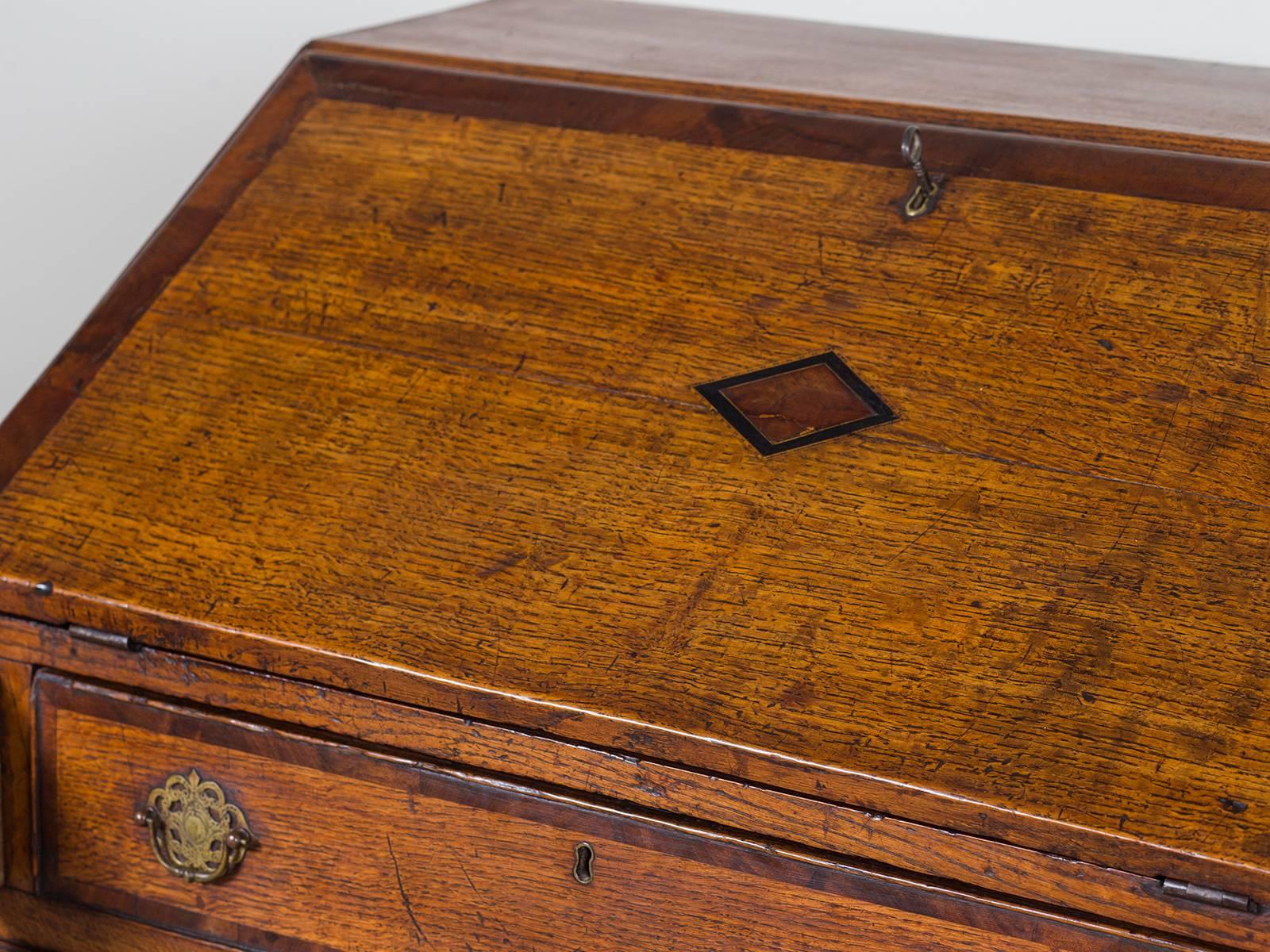18th Century English George III Period Oak Slant Front Desk, circa 1760