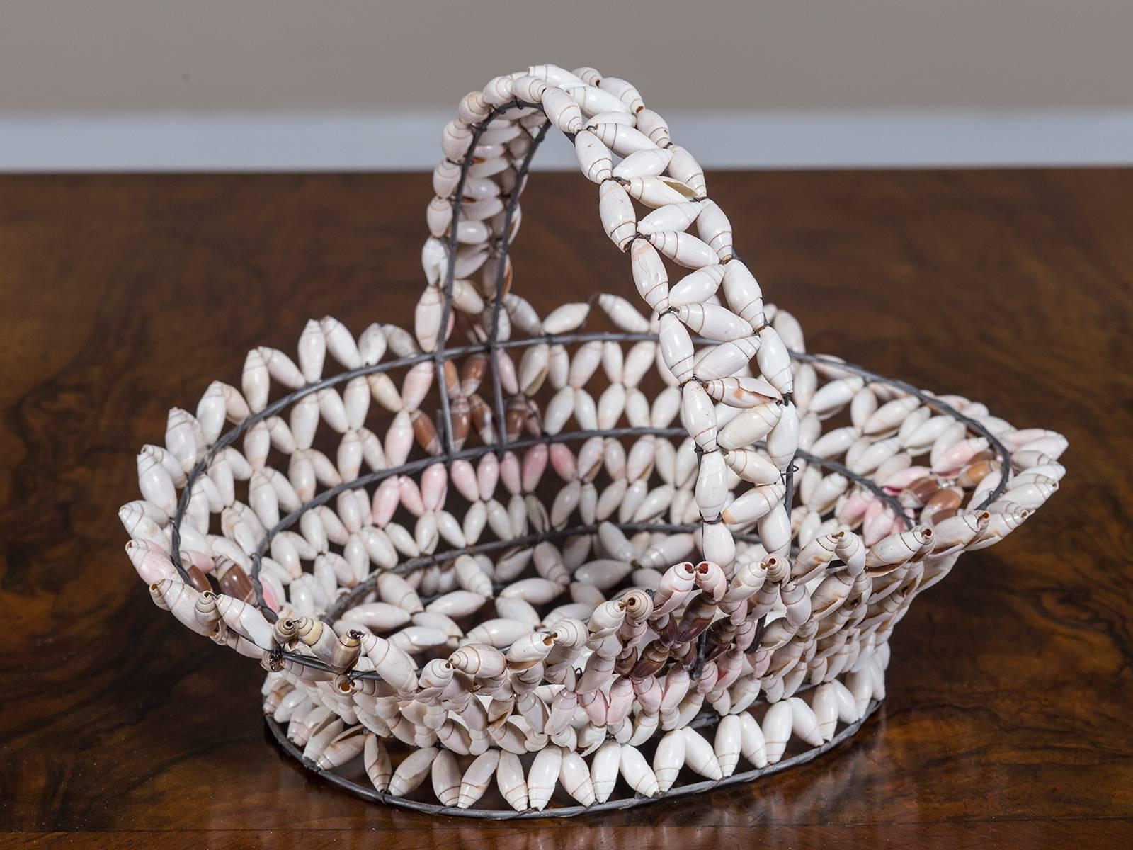 Vintage French Handmade Shell Basket, circa 1920 In Excellent Condition In Houston, TX