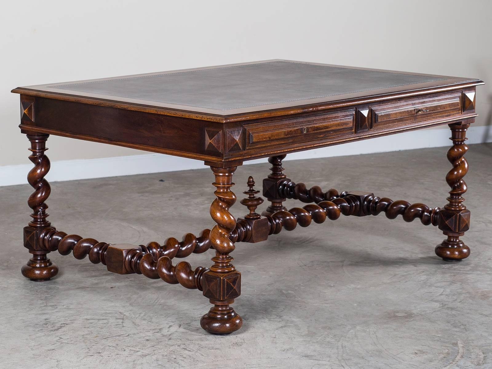 Receive our new selections direct from 1stdibs by email each week. Please click “Follow Dealer” button below and see them first!

The grand scale of this antique French walnut partners table desk, circa 1880 is quite impressive. Modeled after the