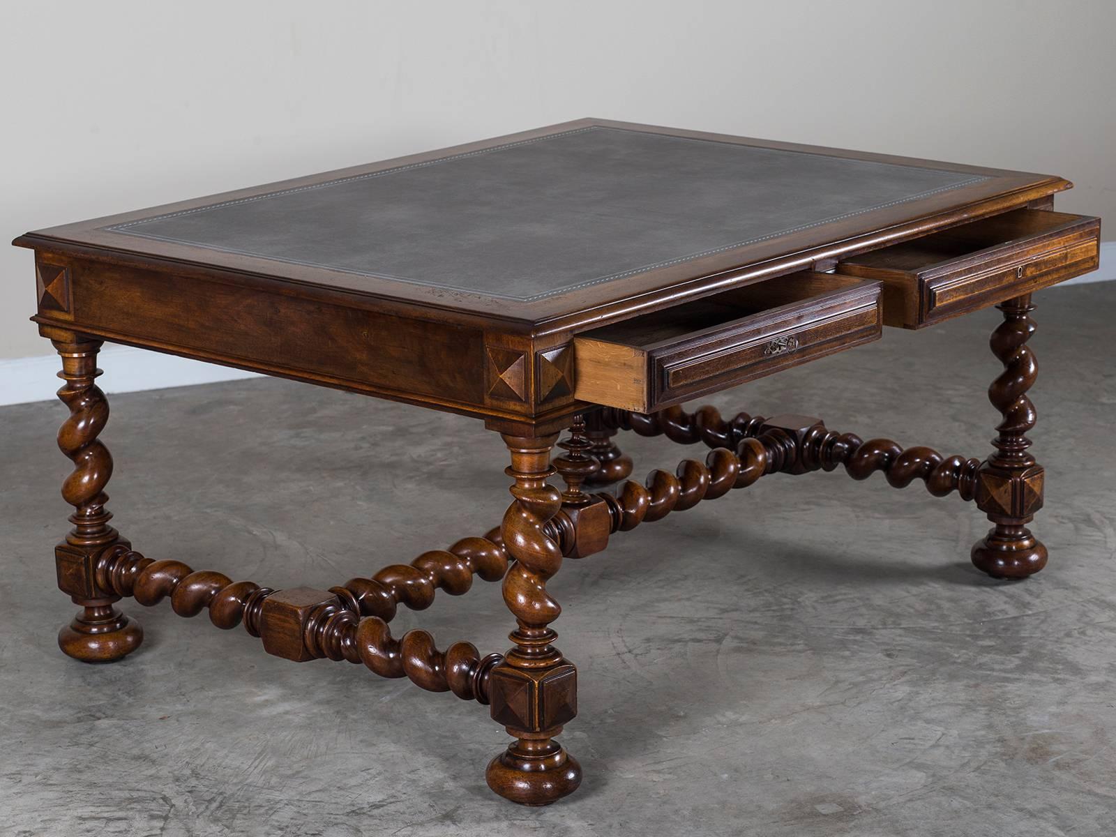Antique French Henri II Walnut Partners Table Desk, circa 1880 In Excellent Condition In Houston, TX