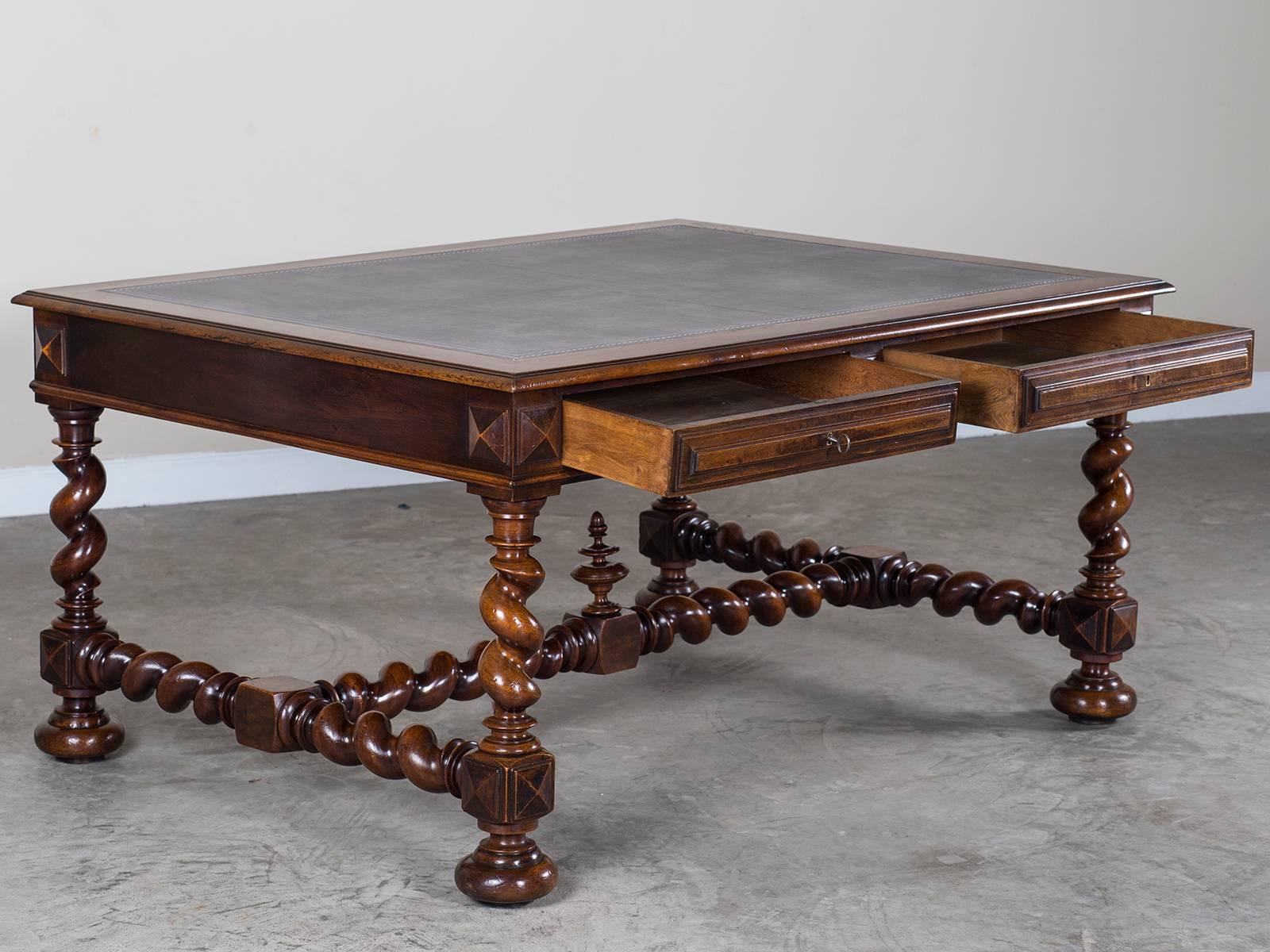 English Antique French Henri II Walnut Partners Table Desk, circa 1880