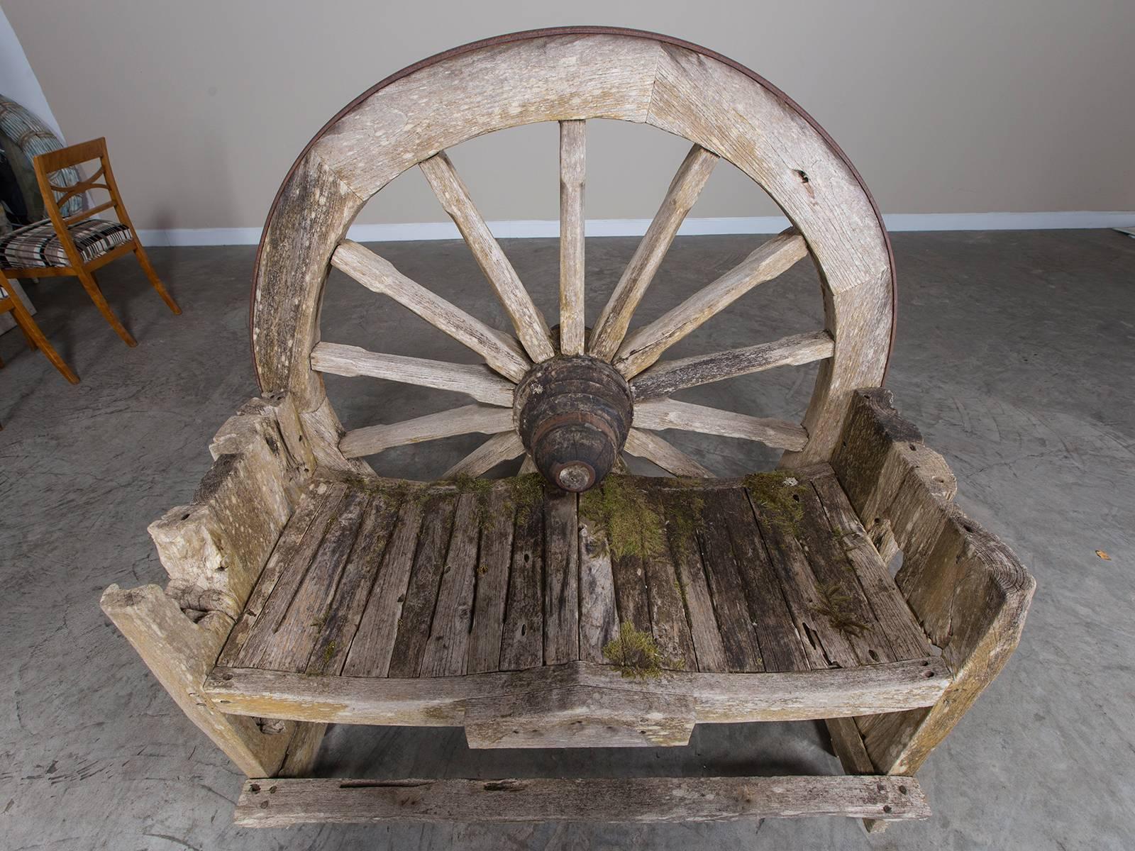 French Wagon Wheel Large Garden Bench, circa 1880 4