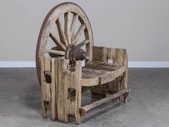 French Wagon Wheel Large Garden Bench, circa 1880