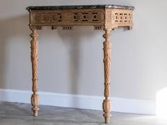 Antique French Louis XVI Period Carved Oak Console Table, Marble-Top, circa 1790