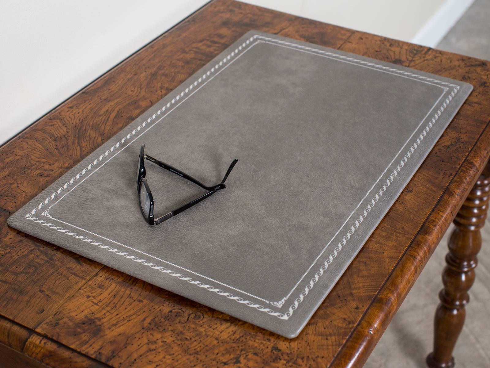 Custom Grey Leather Desk Pad Blotter Hungary, circa 2015 In Excellent Condition In Houston, TX