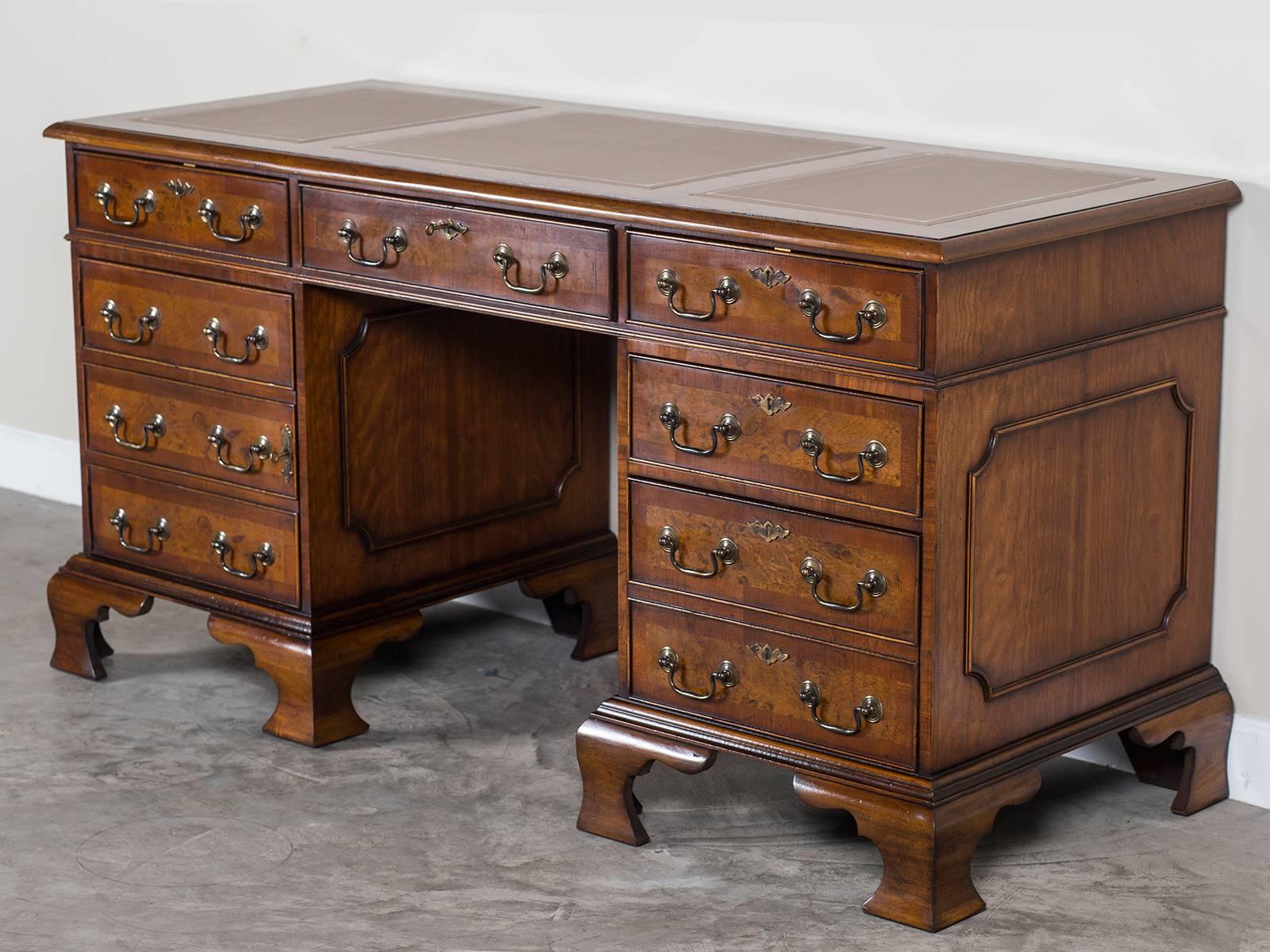 George III Style Handmade English Burl Walnut Credenza 2