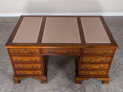 George III Style Burl Walnut Partners Desk Handmade in England