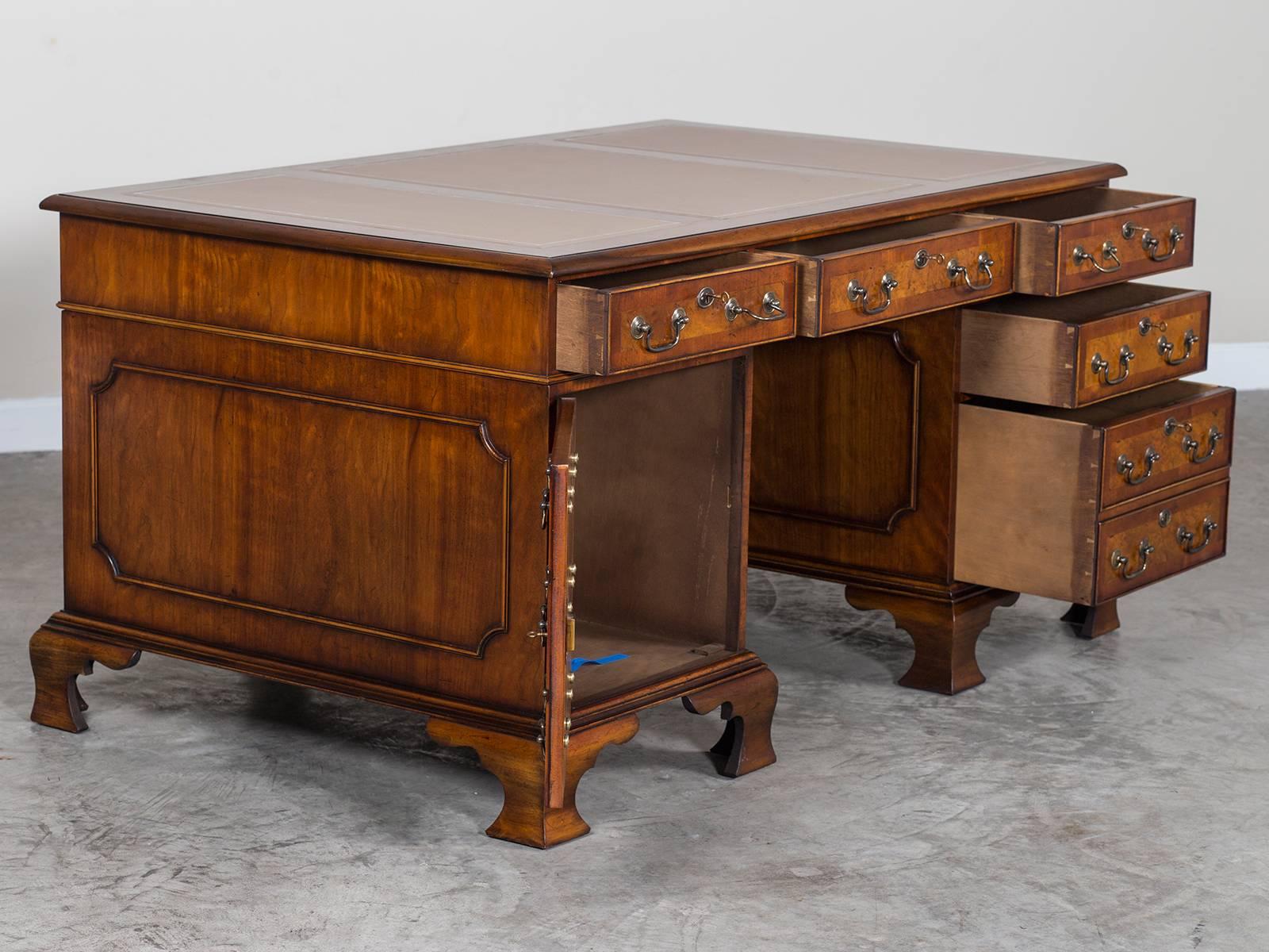 George III Style Burl Walnut Partners Desk Handmade in England For Sale 2