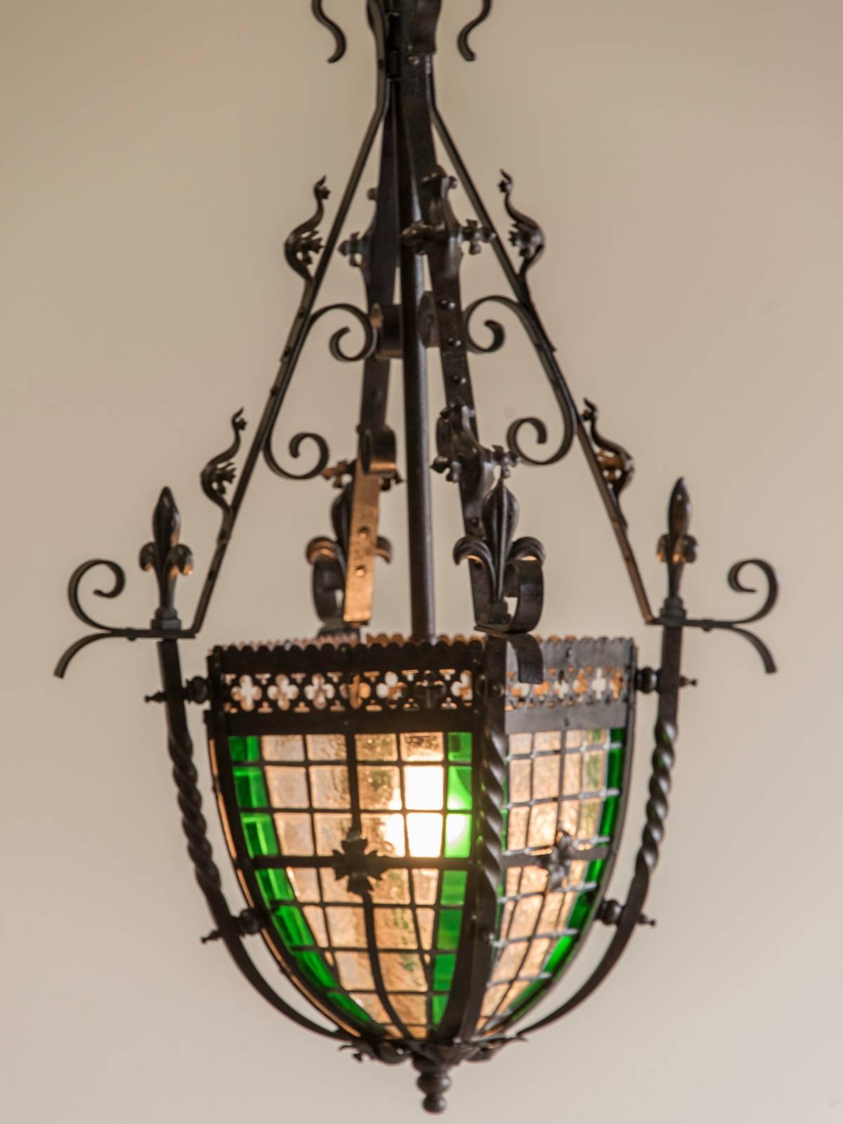 19th Century Antique French Belle Époque Period Iron and Glass Lantern, circa 1895