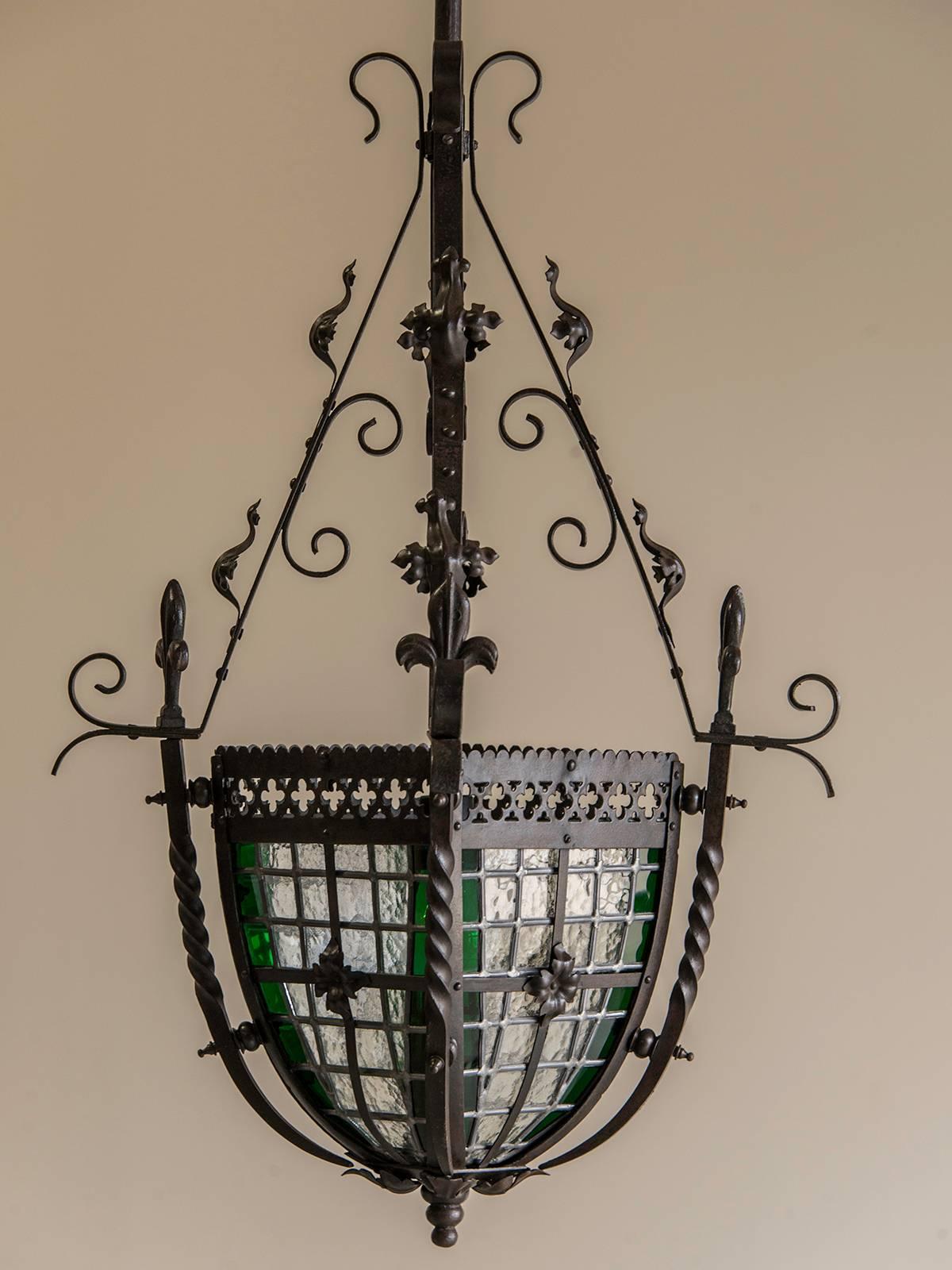 Antique French Belle Époque Period Iron and Glass Lantern, circa 1895 3