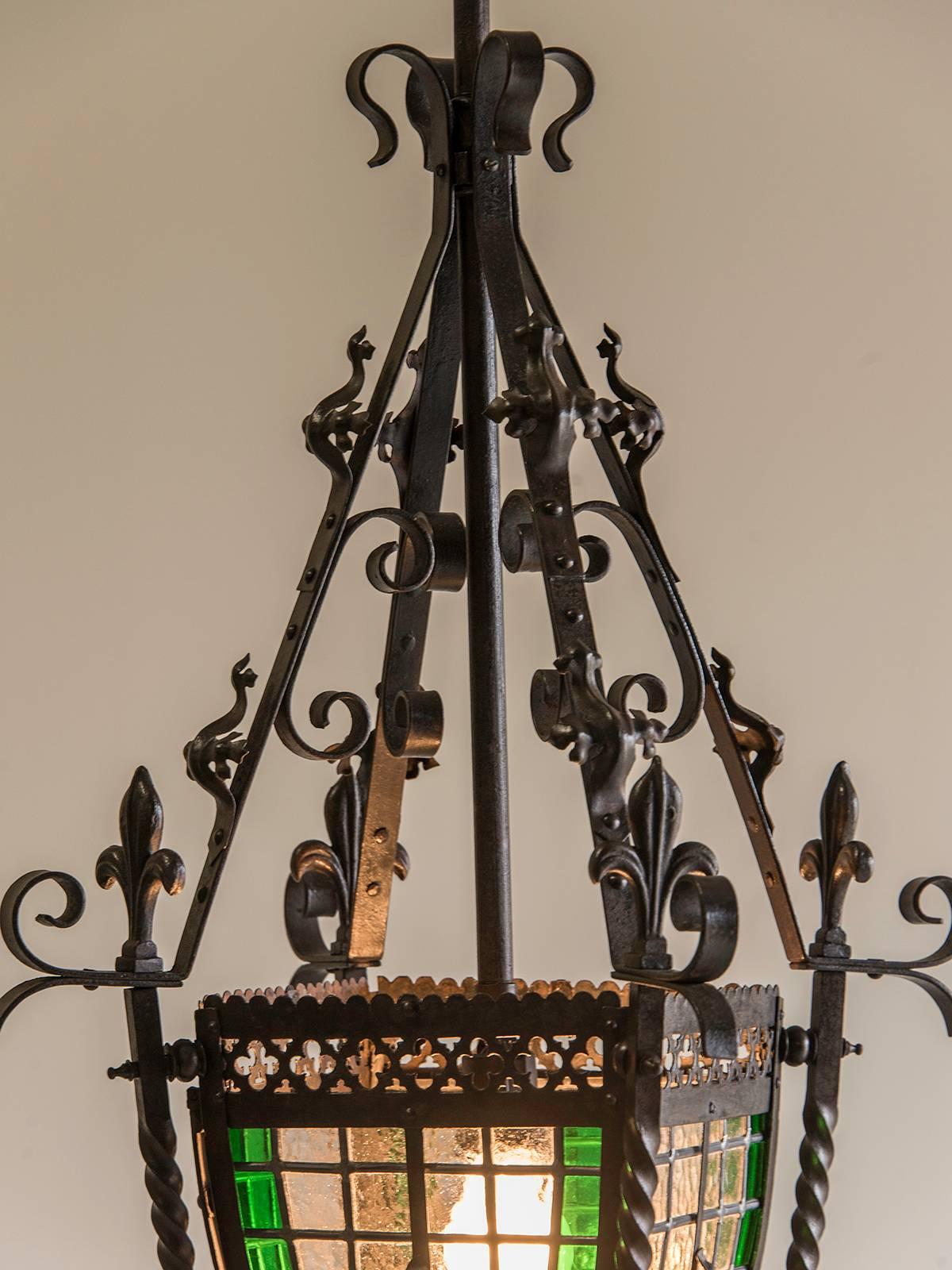Antique French Belle Époque Period Iron and Glass Lantern, circa 1895 In Excellent Condition In Houston, TX