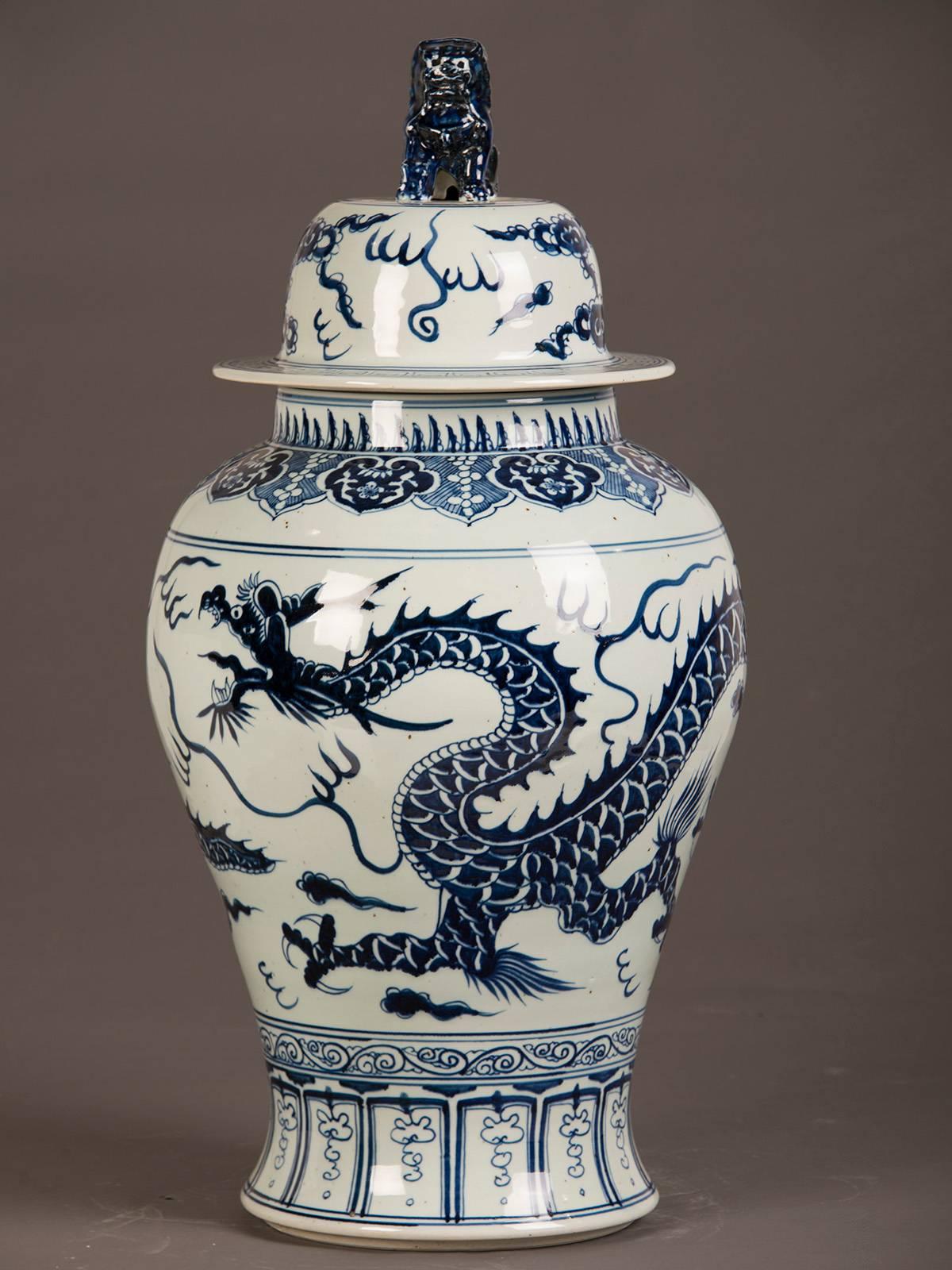 Receive our new selections direct from 1stdibs by email each week. Please click on “Follow Dealer” button below and see them first!

This hand-painted and glazed Chinese temple jar circa 1975 features a lid topped with a foo dog finial. The bold