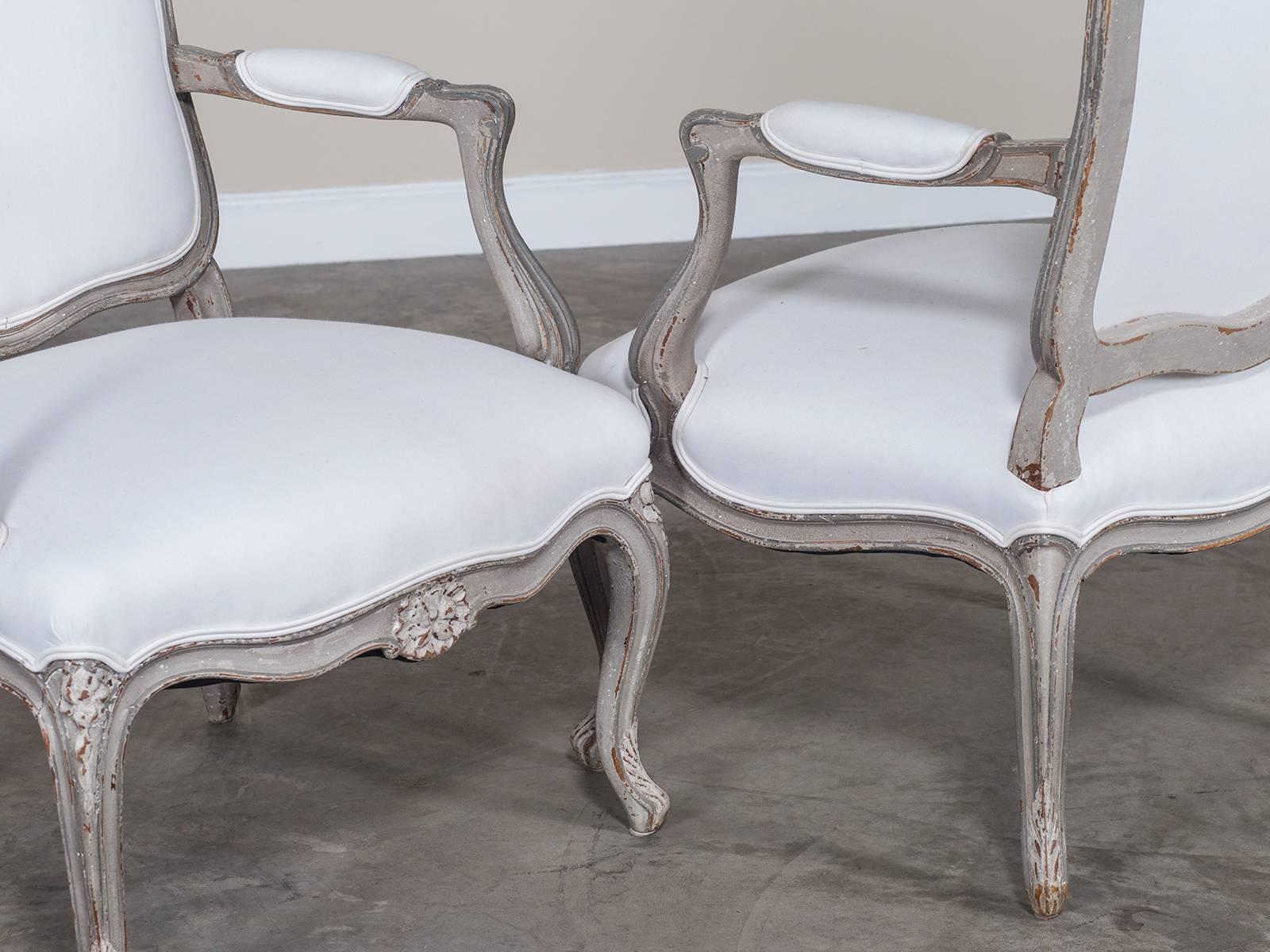 Pair Antique French Louis XV Painted Armchairs, circa 1880 2