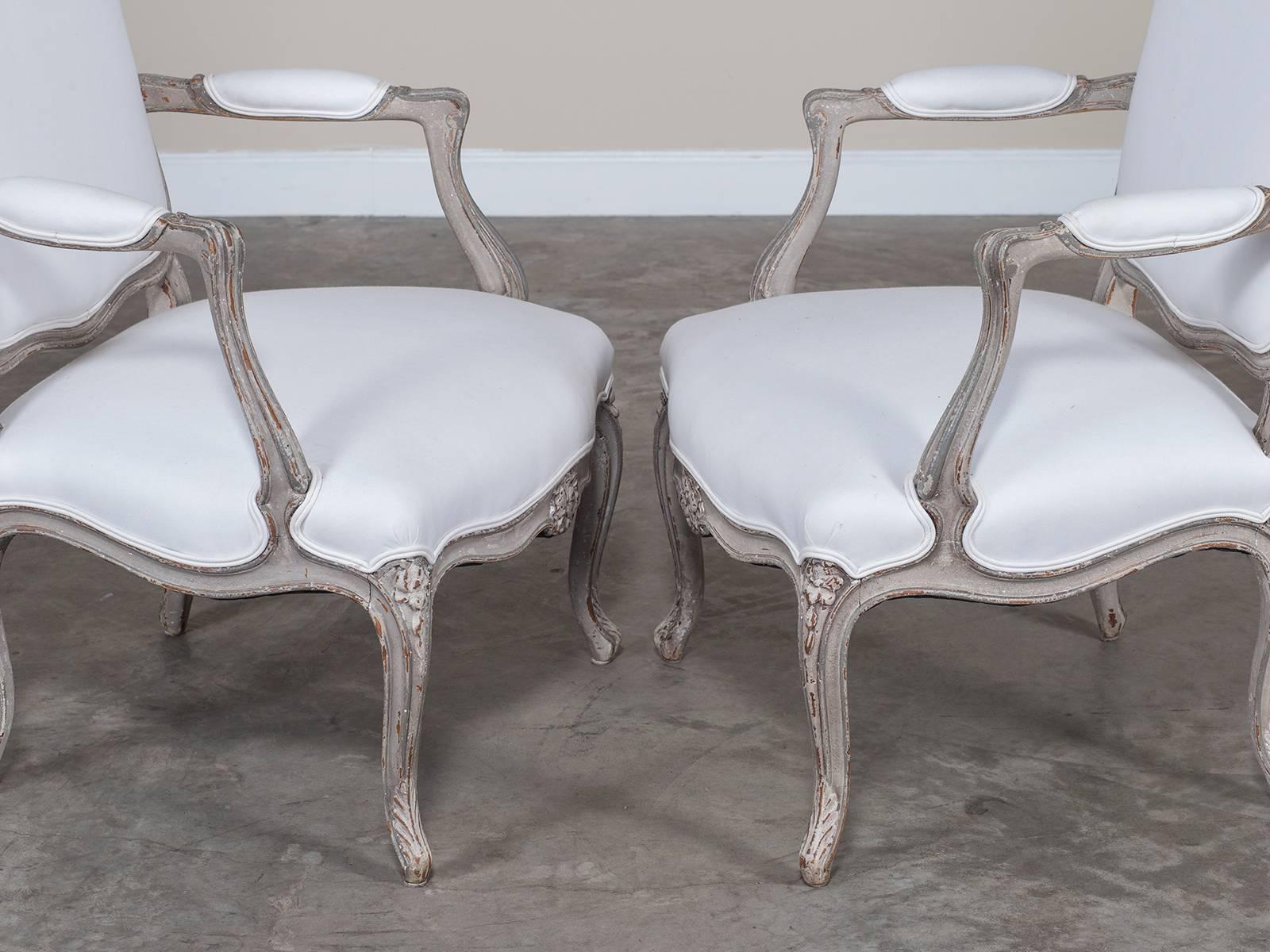 Pair Antique French Louis XV Painted Armchairs, circa 1880 3