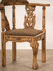 Antique English George III Style Weathered, Carved Oak Corner Chair, circa 1895