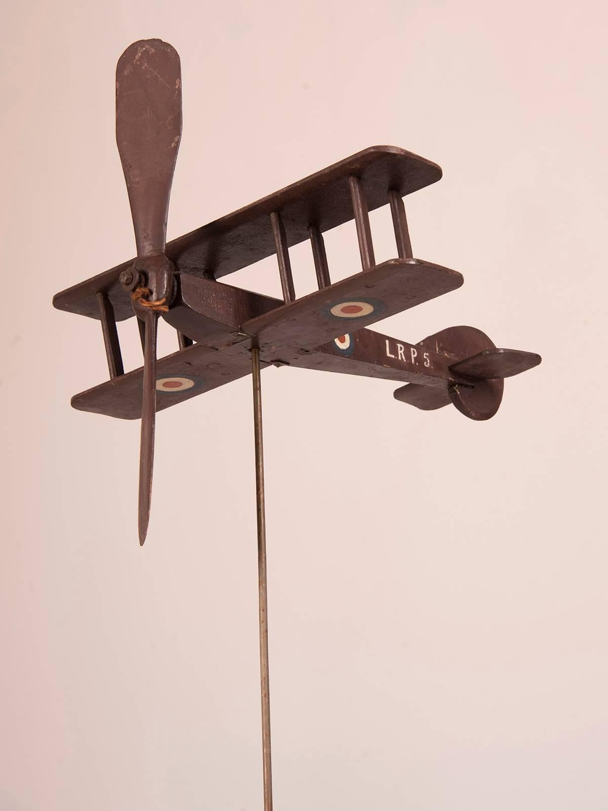 Iron Vintage English Hand-Carved and Painted Biplane, circa 1940