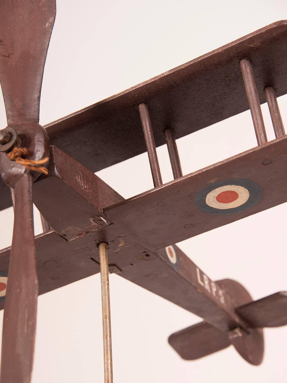 Vintage English Hand-Carved and Painted Biplane, circa 1940 1