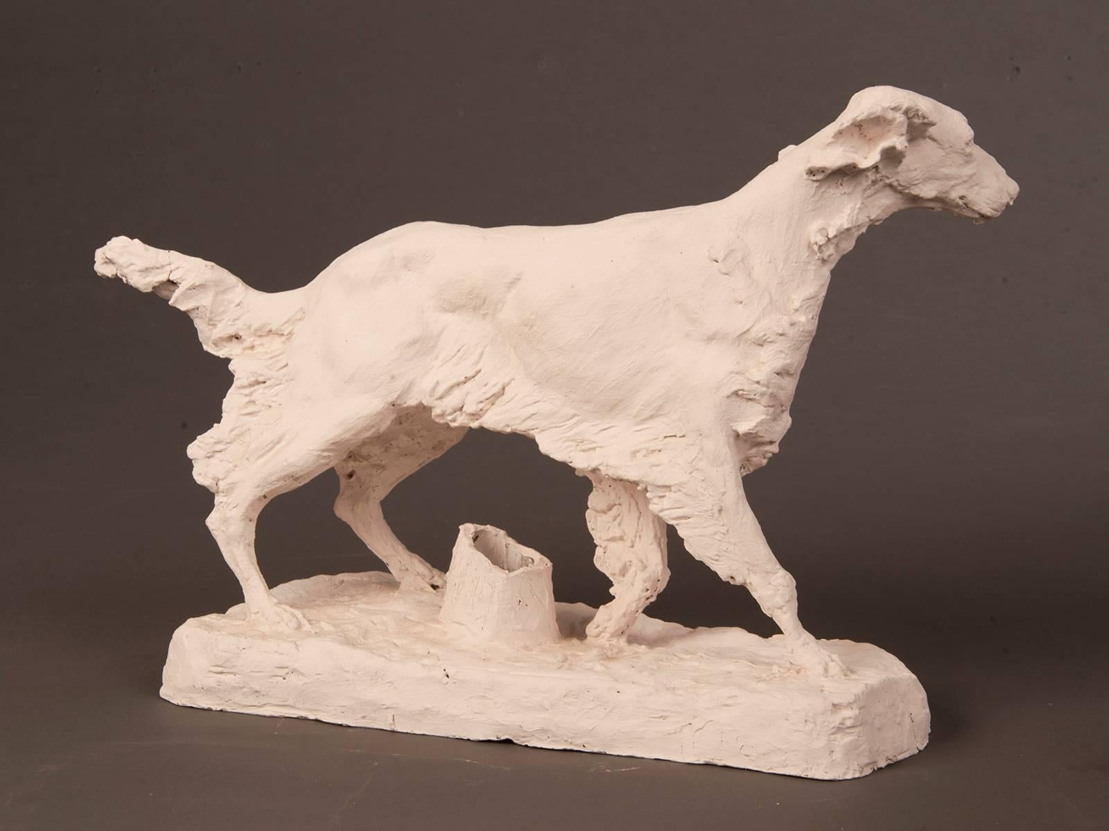 Plaster Vintage French Sculpture Maquette of a Hunting Dog