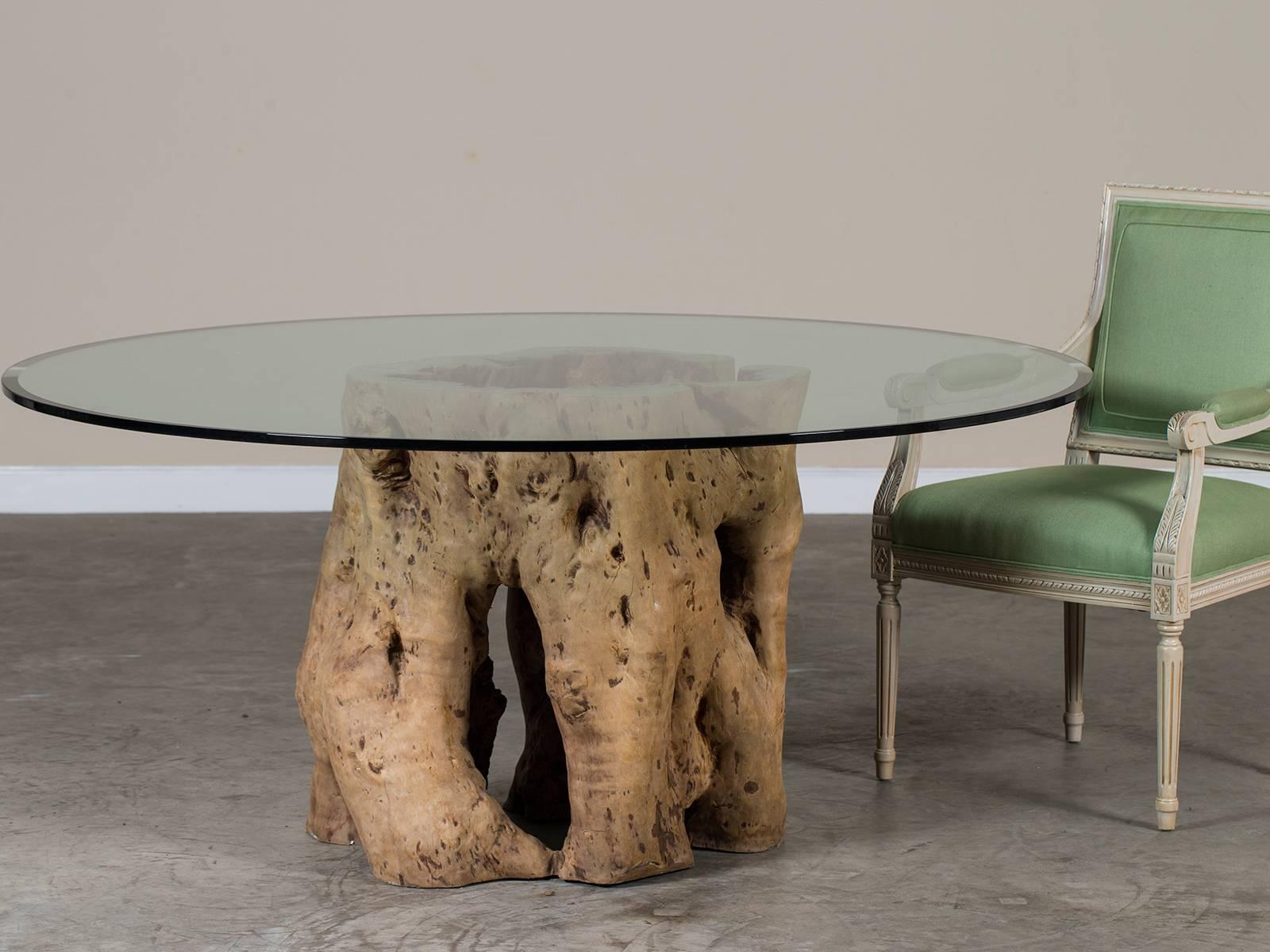 Receive our new selections direct from 1stdibs by email each week. Please click on “Follow Dealer” button below and see them first!

This unique and one of a kind tree trunk base from Indonesia has now been fitted with a circular glass top