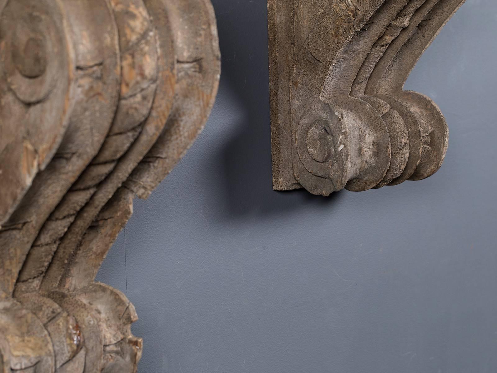 Pair of Antique French Wall Brackets Corbels, circa 1850 In Excellent Condition In Houston, TX