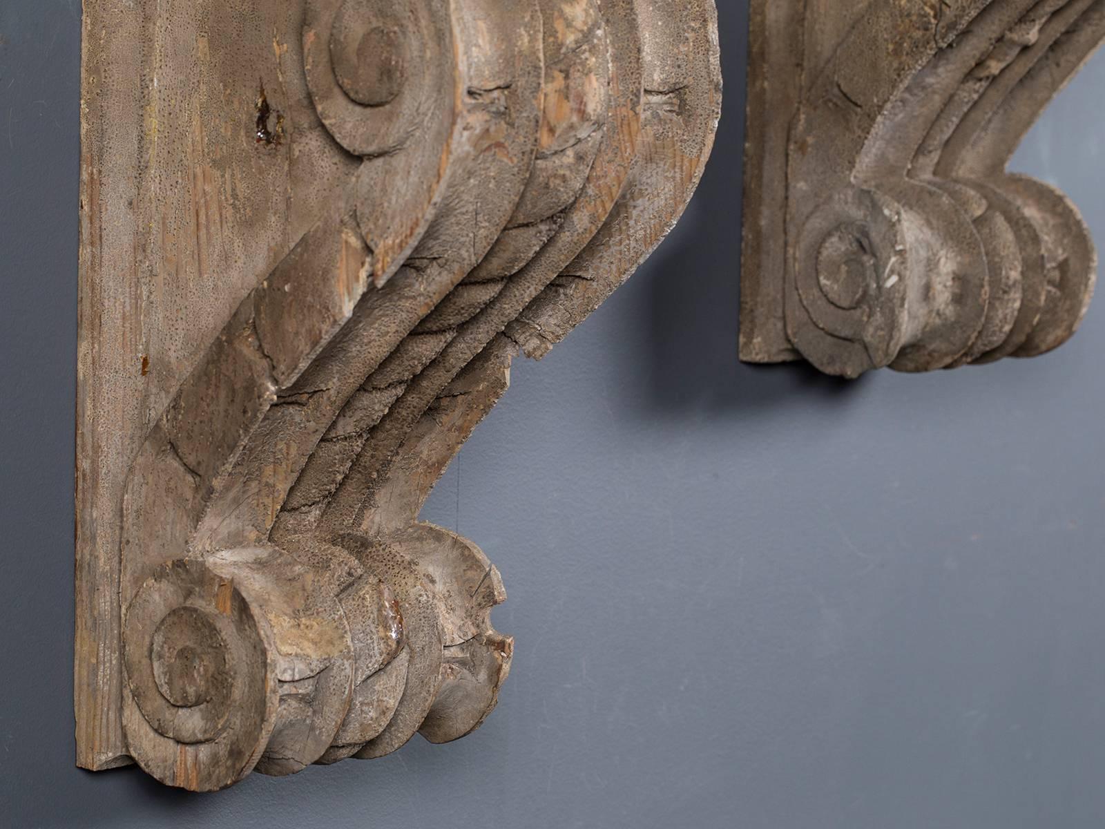 Mid-19th Century Pair of Antique French Wall Brackets Corbels, circa 1850