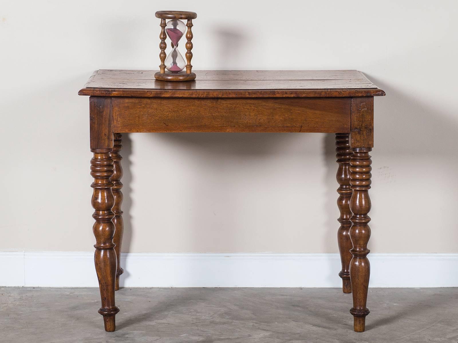 Antique French Louis Philippe Burl Chestnut Table with Drawer, circa 1850 In Excellent Condition In Houston, TX