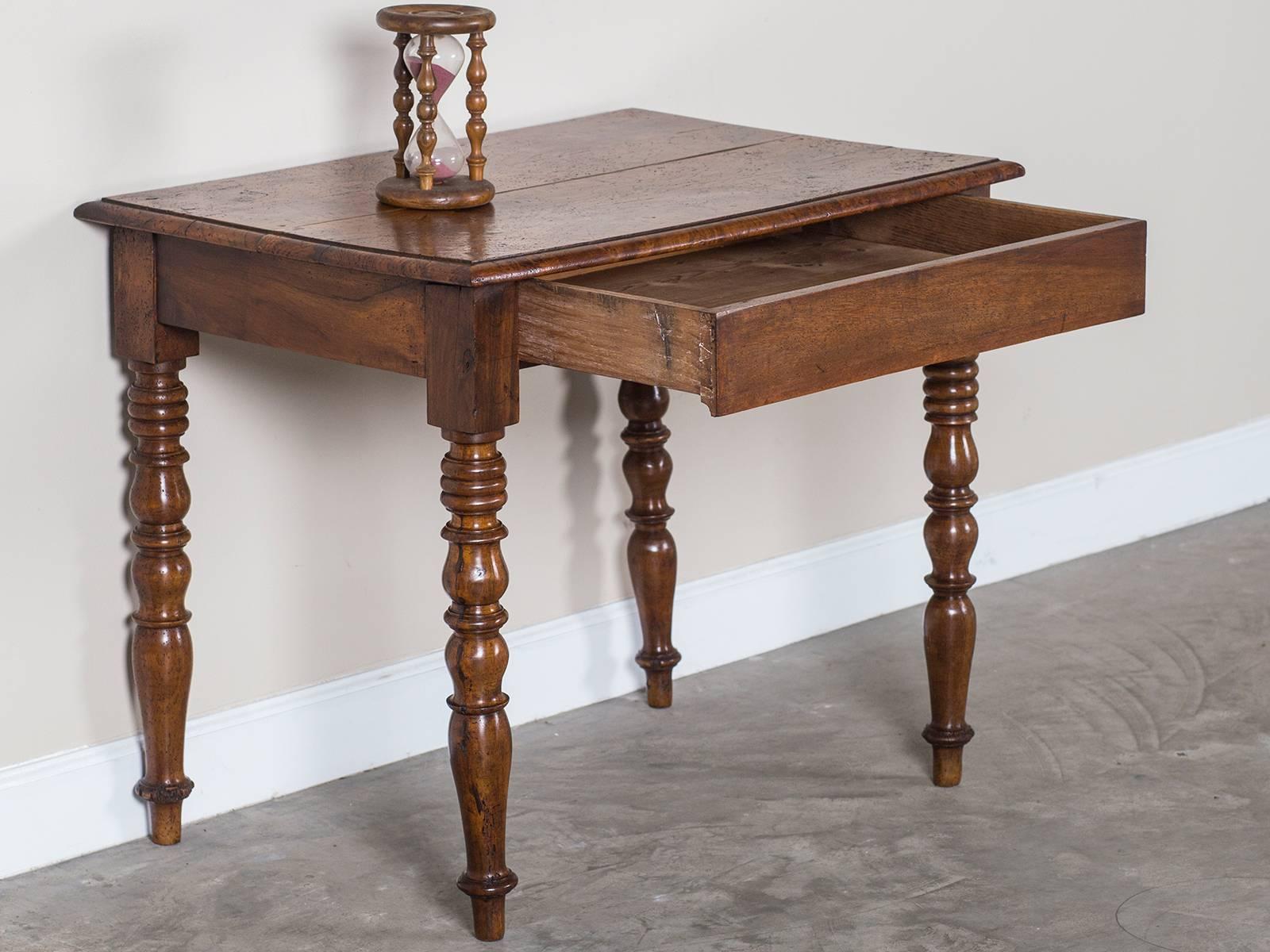 Antique French Louis Philippe Burl Chestnut Table with Drawer, circa 1850 3