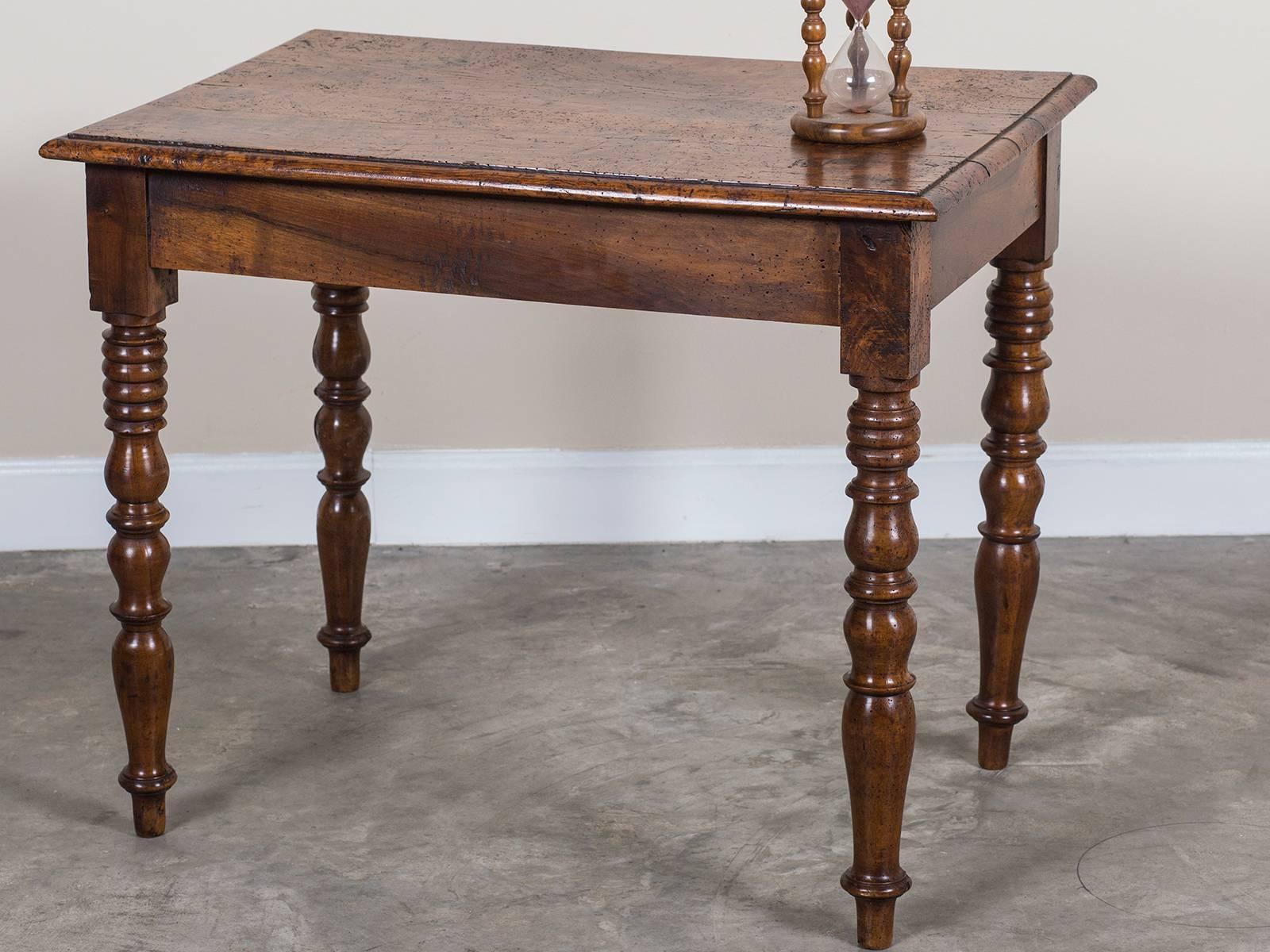 Antique French Louis Philippe Burl Chestnut Table with Drawer, circa 1850 4