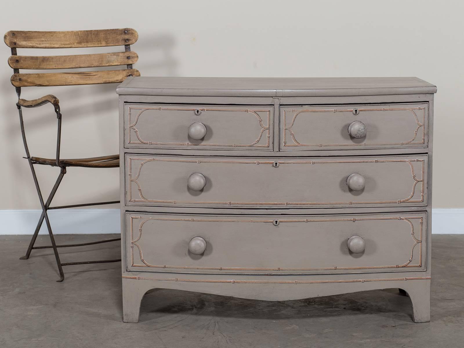 Receive our new selections direct from 1stdibs by email each week. Please click on “Follow Dealer” button below and see them first!

The Classic lines of this antique English bow front chest of drawers give the piece its graceful appearance.