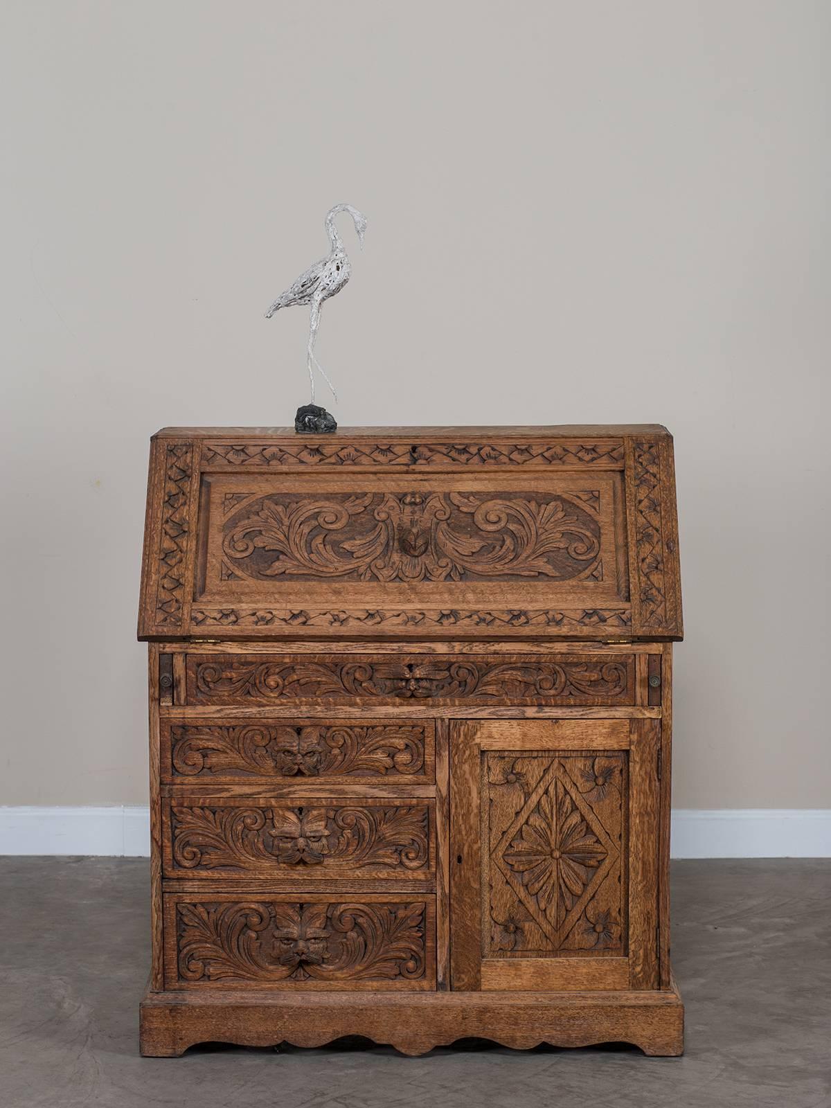 Receive our new selections direct from 1stdibs by email each week. Please click on “Follow Dealer” button below and see them first!

The bold carving seen in this antique English oak secretary base gives a powerful visual impression. The Arts and