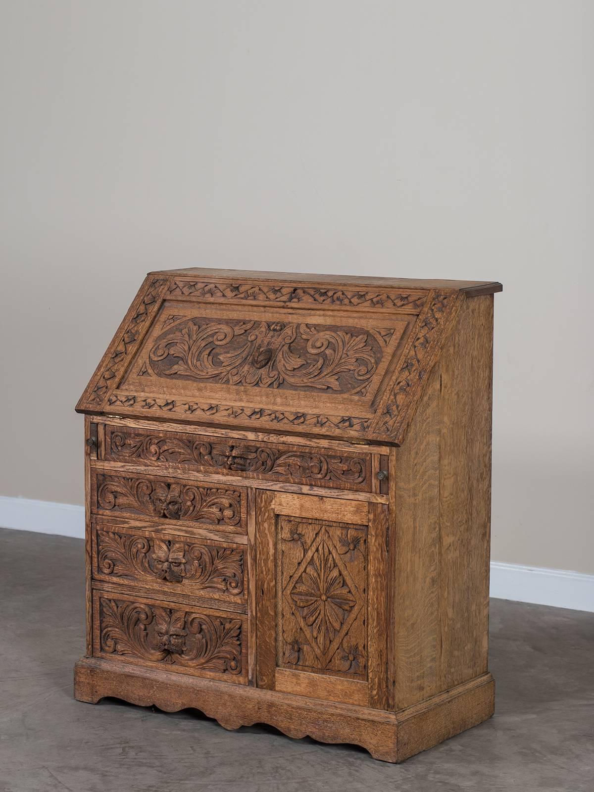 Hand-Carved Antique English Arts and Crafts Secretary Base, circa 1875