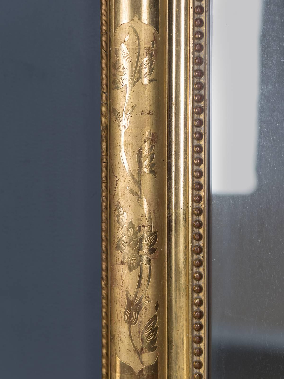 Late 19th Century Antique French Louis Philippe Gold Leaf Mirror, circa 1870 For Sale