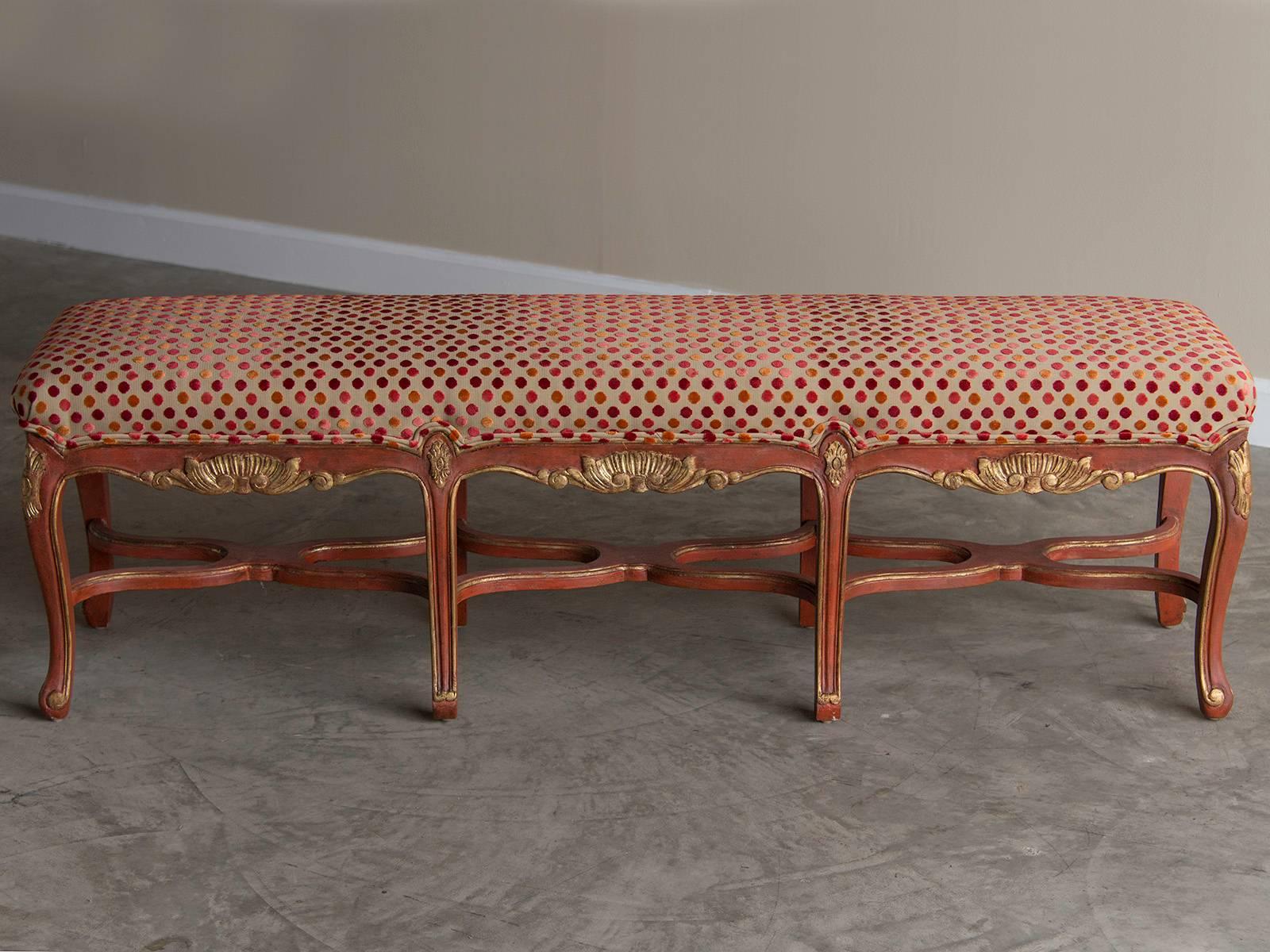 Régence French Regence Style Painted Bench, Eight Cabriole Legs with Stretchers