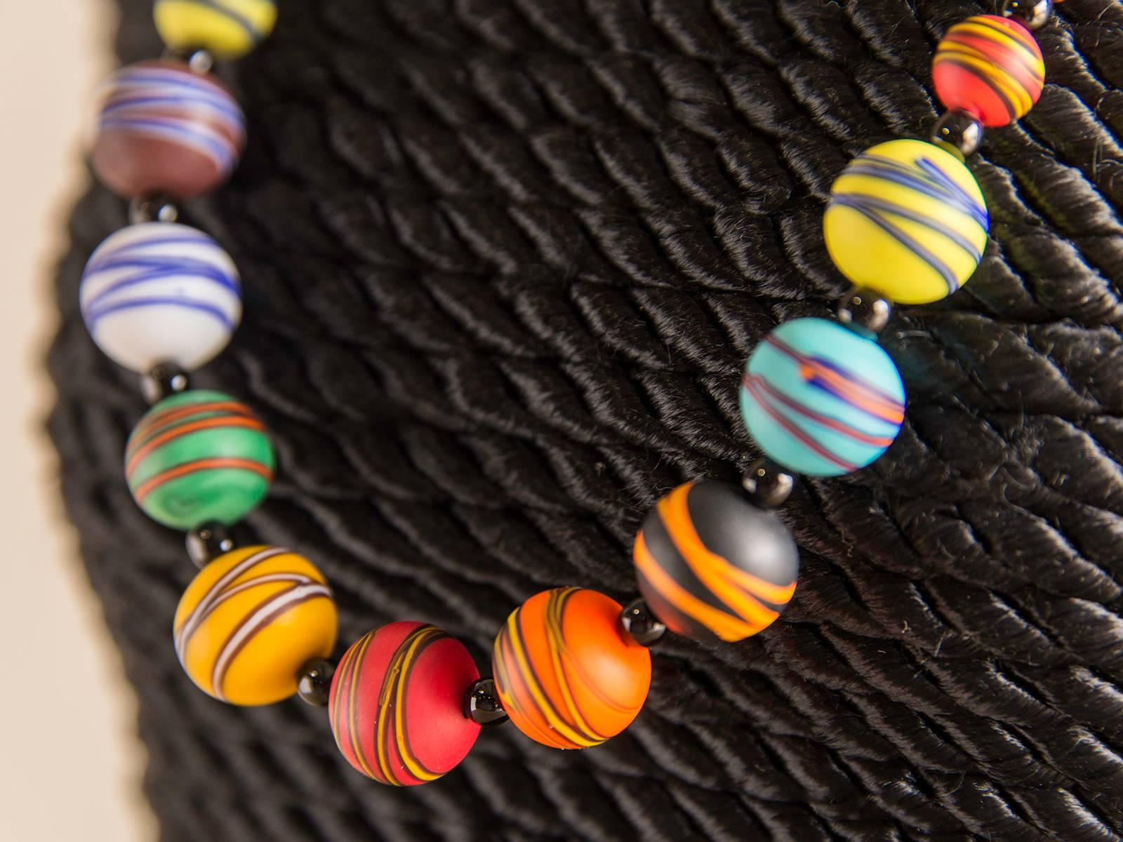 Modern Striped Venetian Glass Bead Necklace by Ercole Moretti For Sale