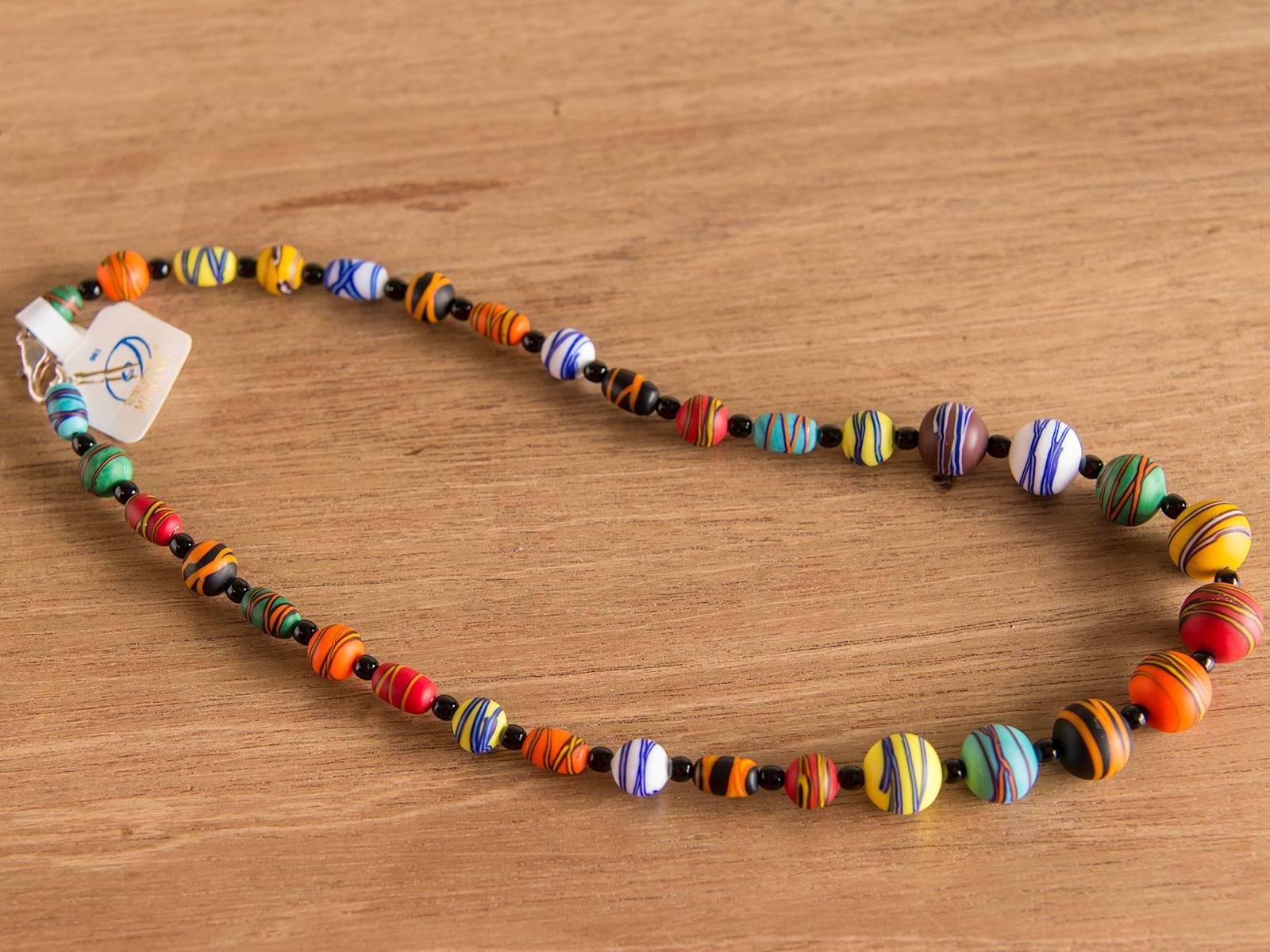 Italian Striped Venetian Glass Bead Necklace by Ercole Moretti For Sale
