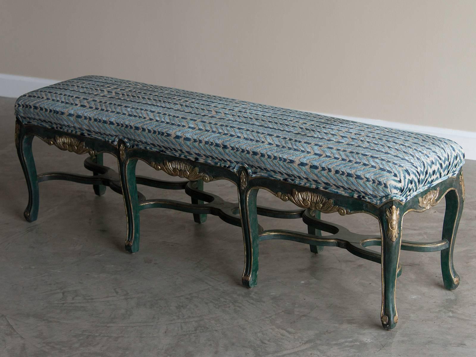 Régence Regence Style Painted Bench, Eight Cabriole Legs with Stretchers