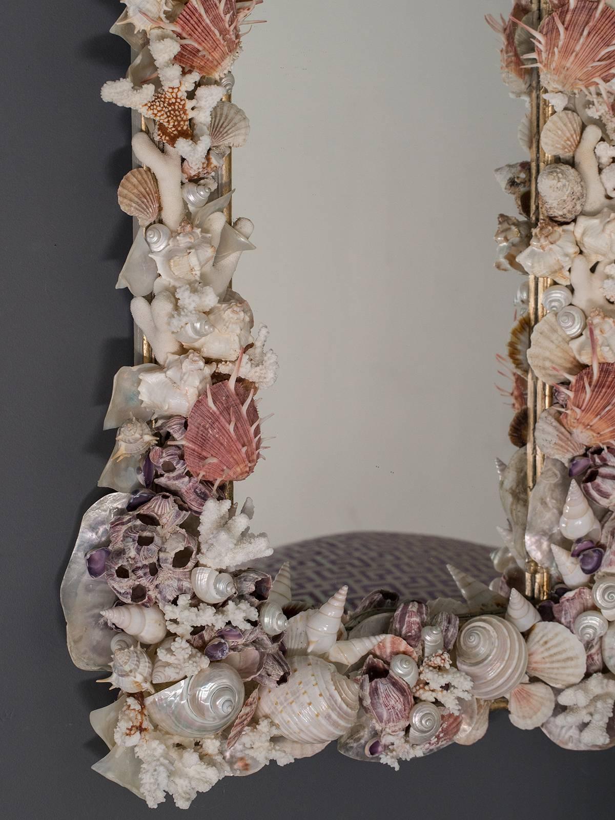 Sea Shell Mirror of Rectangular Shape with Nautilis and Scallop 2