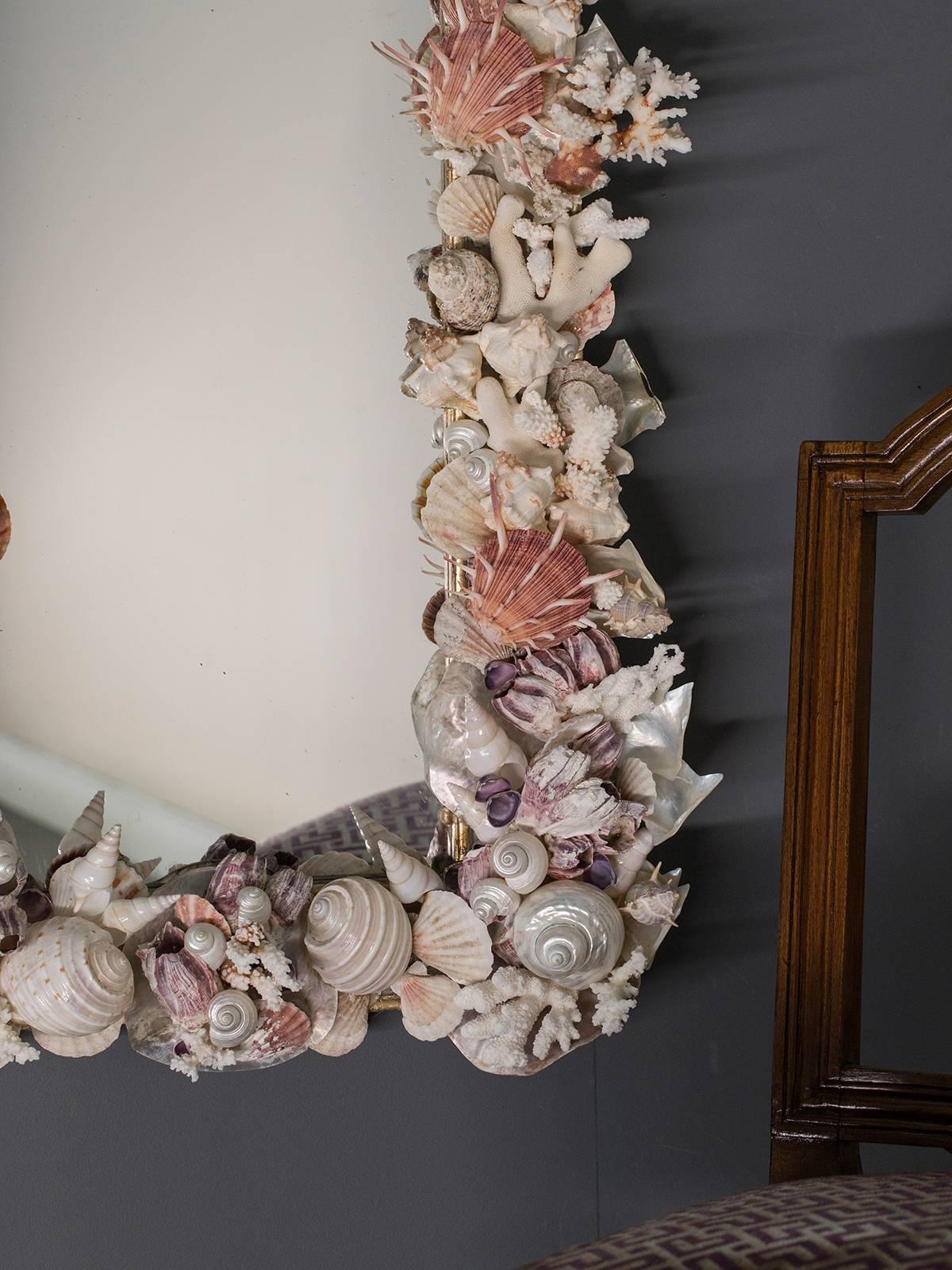Sea Shell Mirror of Rectangular Shape with Nautilis and Scallop 3